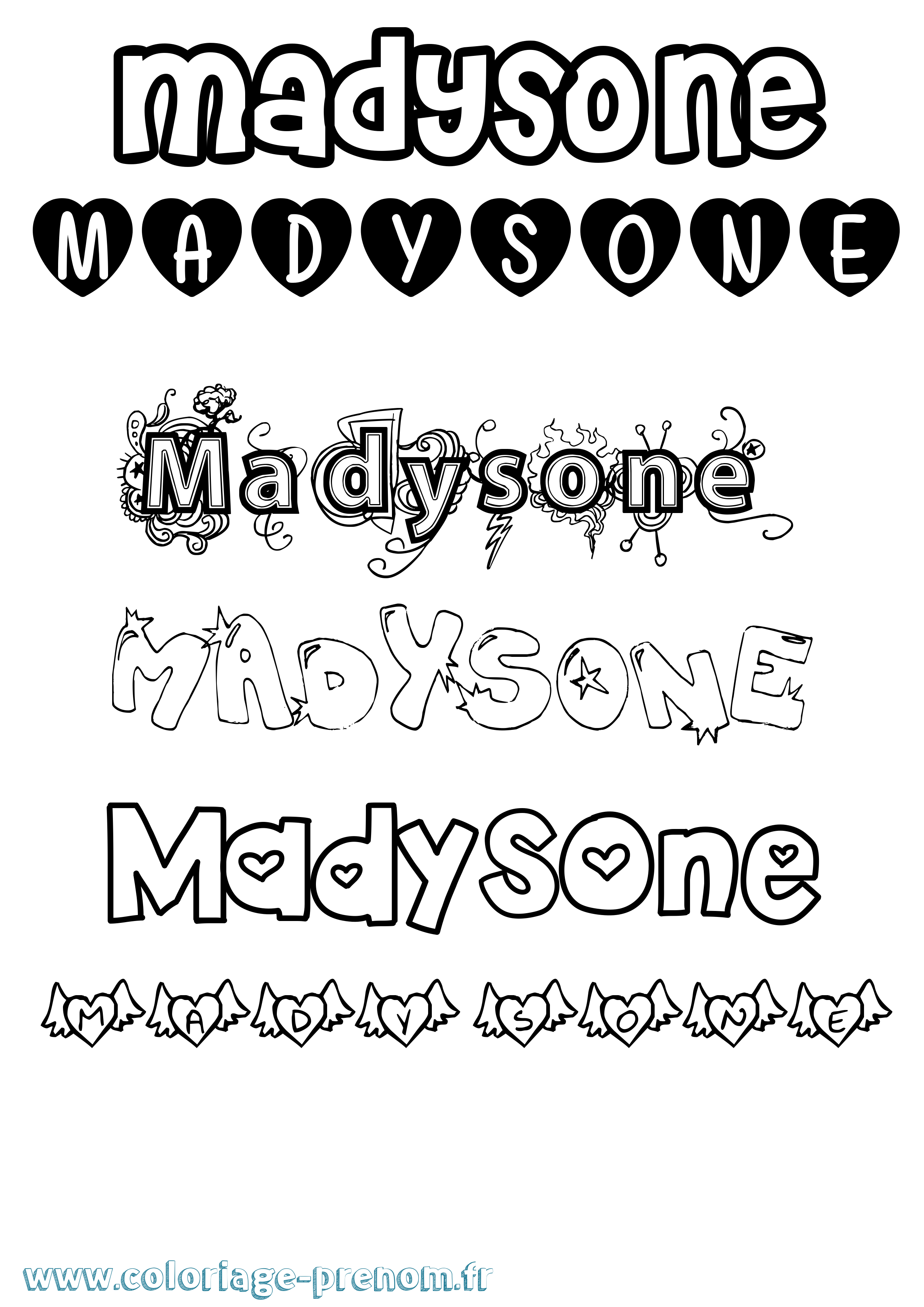 Coloriage prénom Madysone Girly