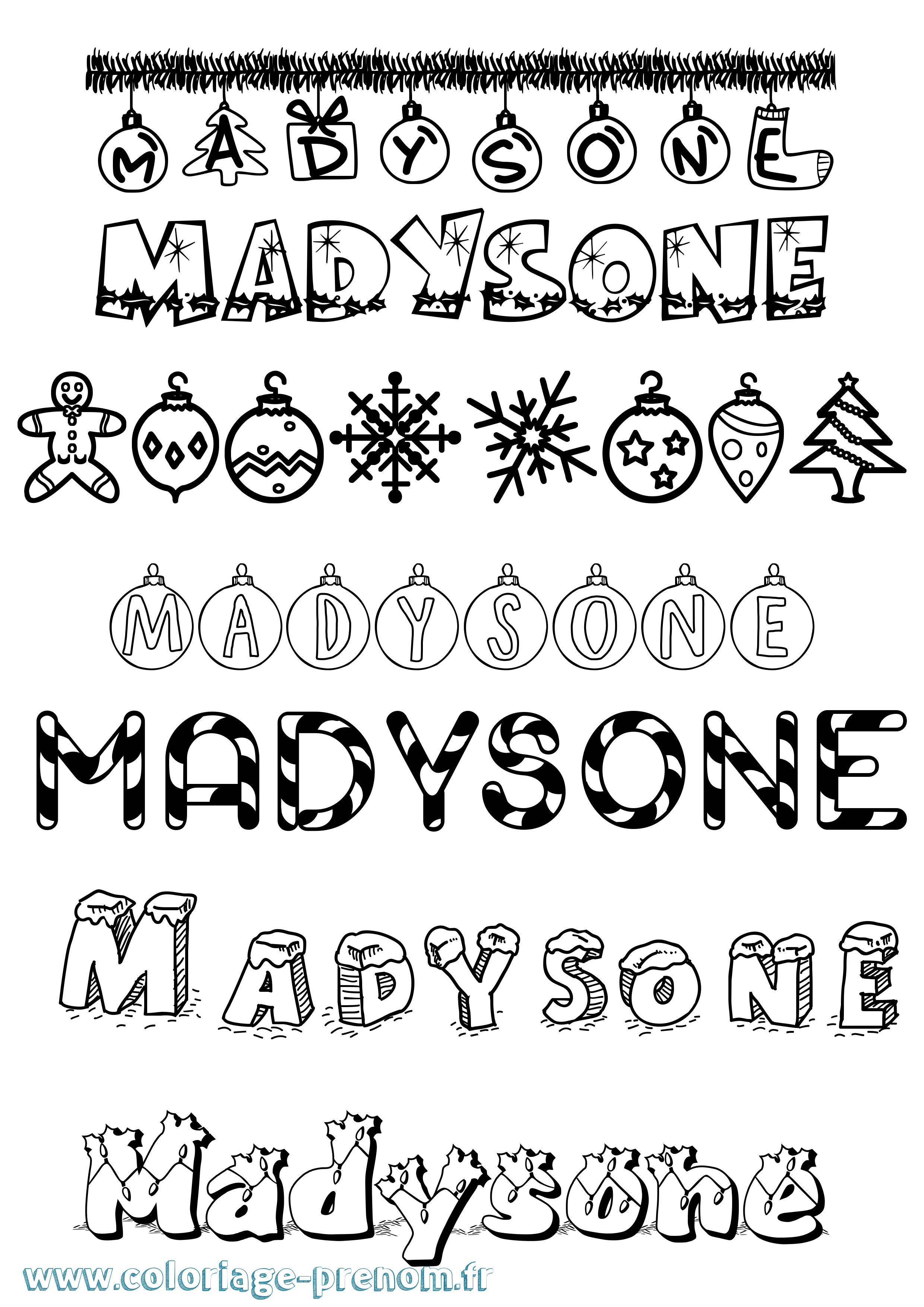 Coloriage prénom Madysone Noël