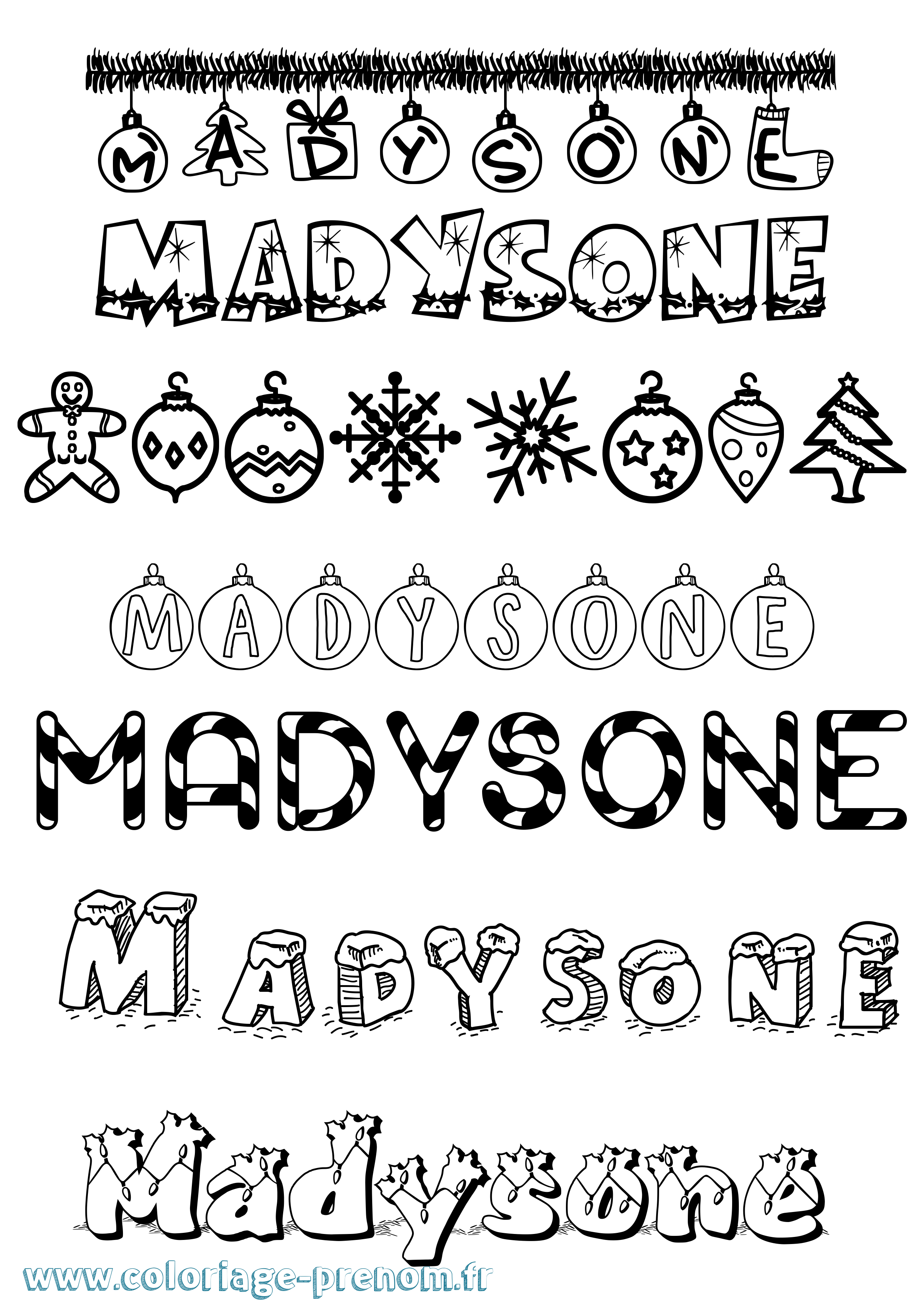Coloriage Madysone Noël Coloriage prénom Madysone Noël