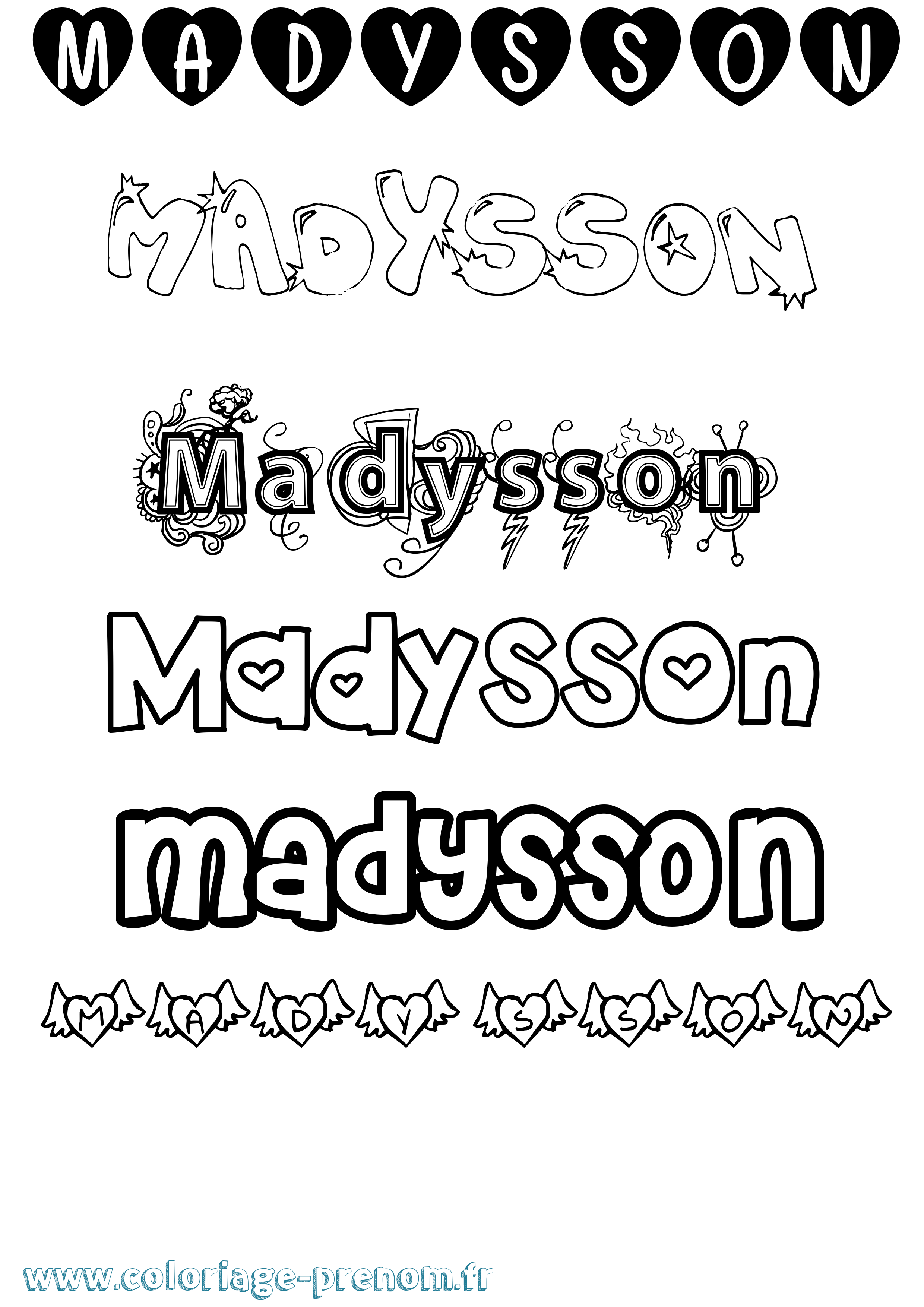 Coloriage prénom Madysson Girly