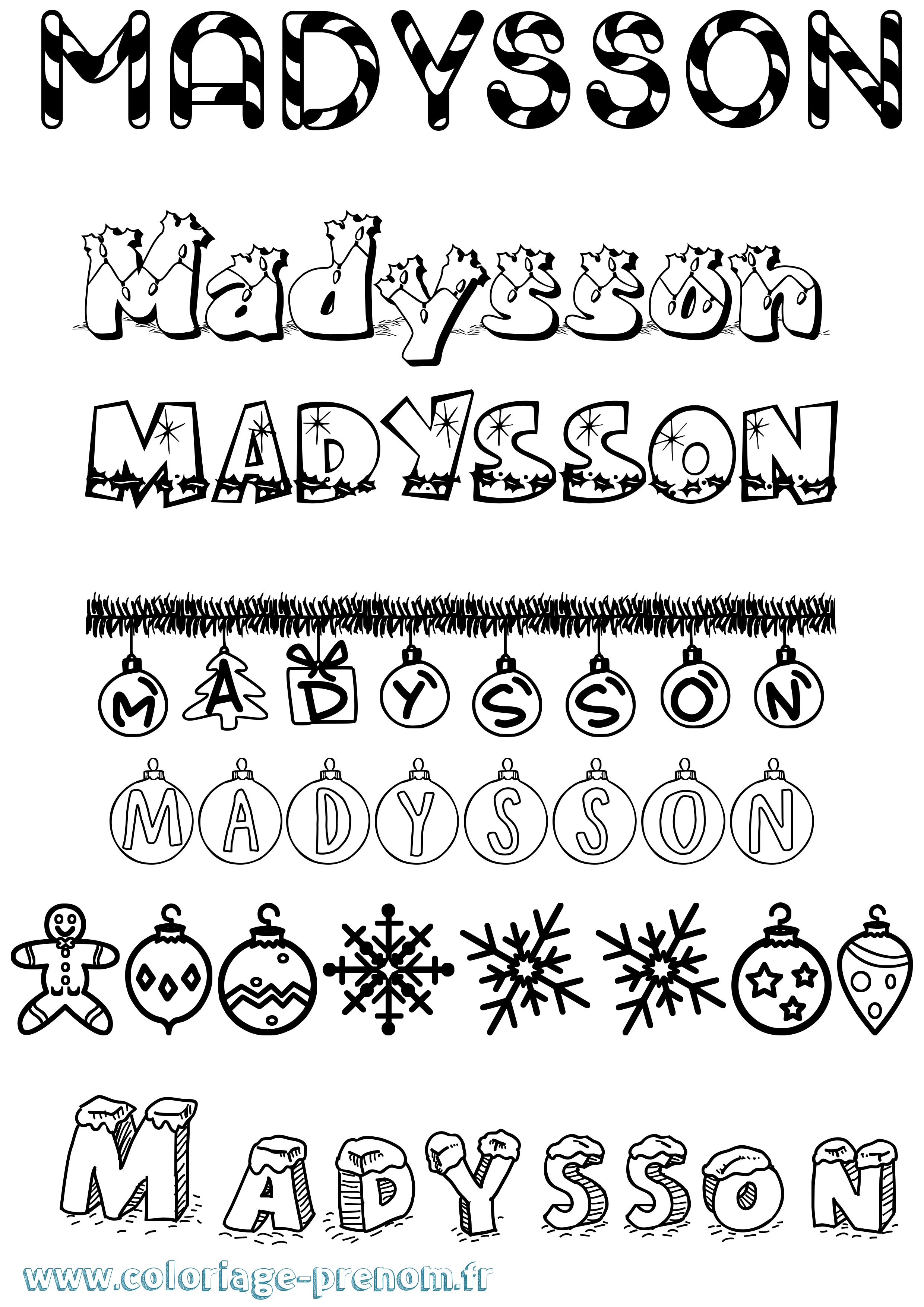 Coloriage prénom Madysson Noël