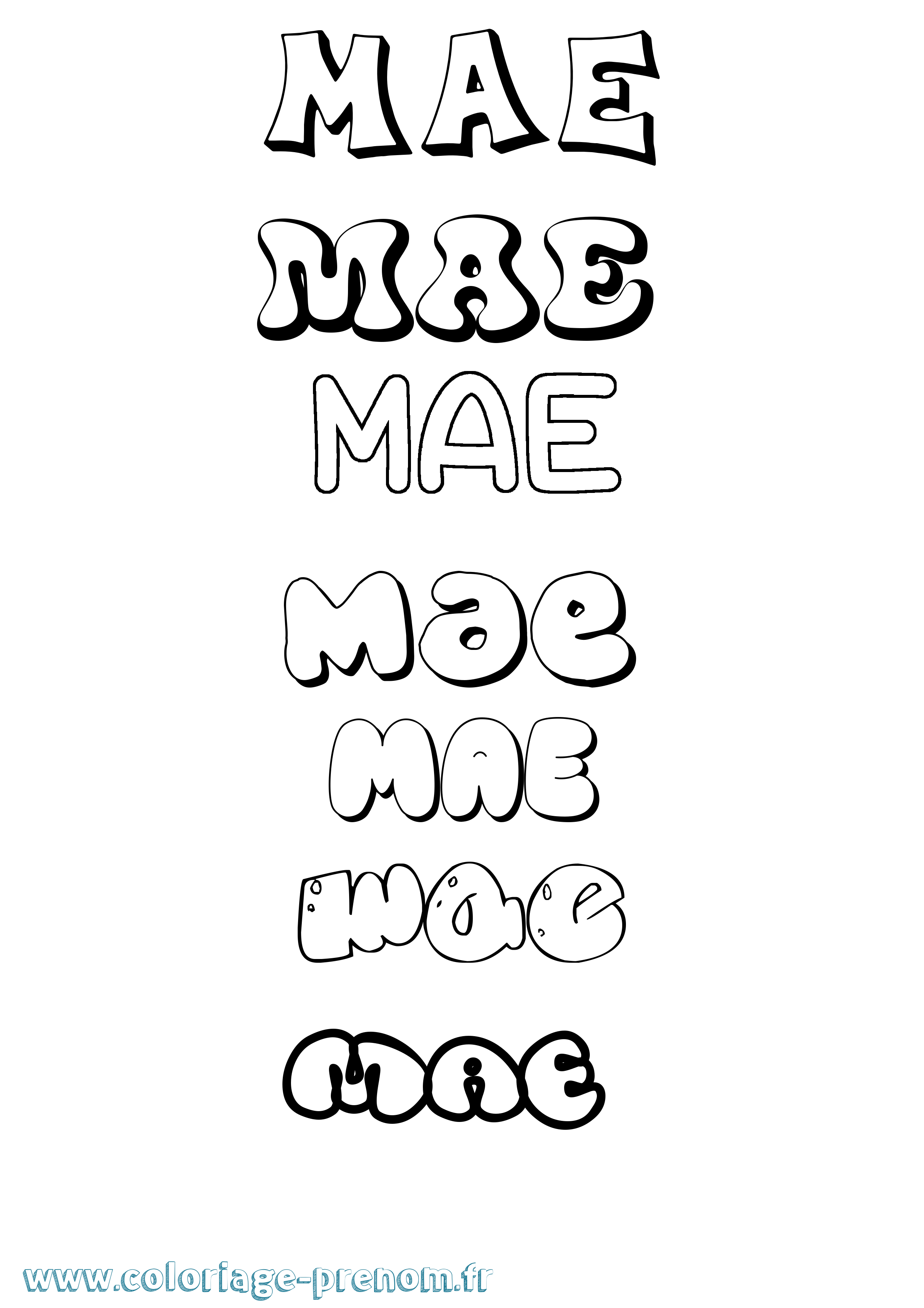 Coloriage prénom Mae Bubble