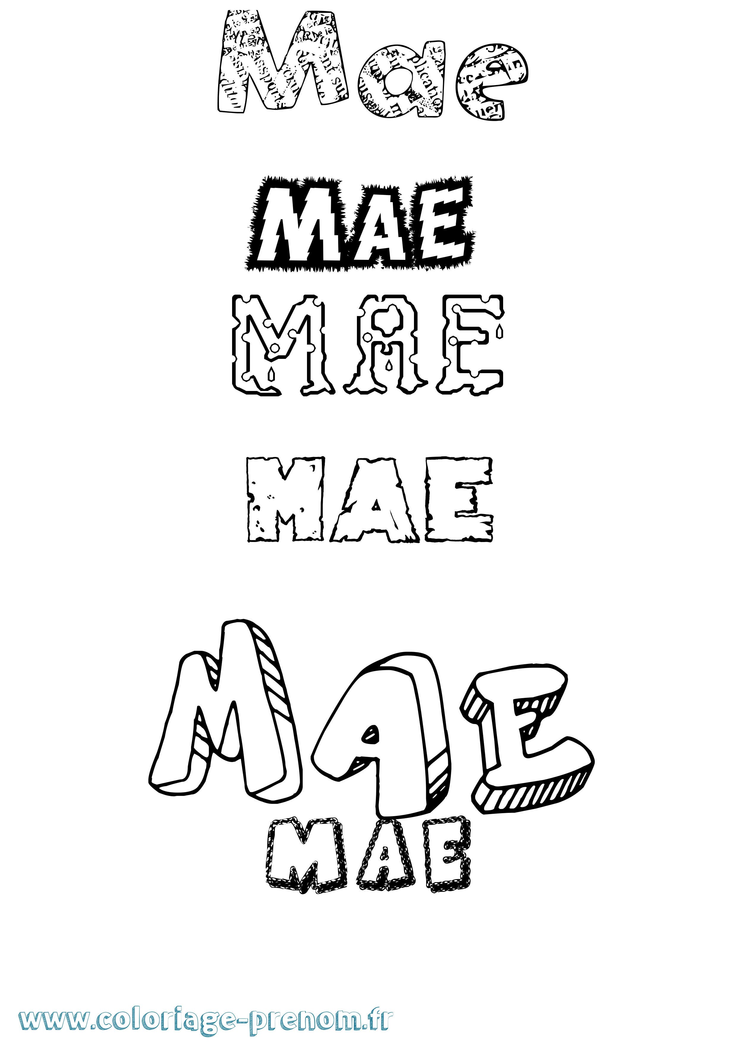 Coloriage prénom Mae Destructuré