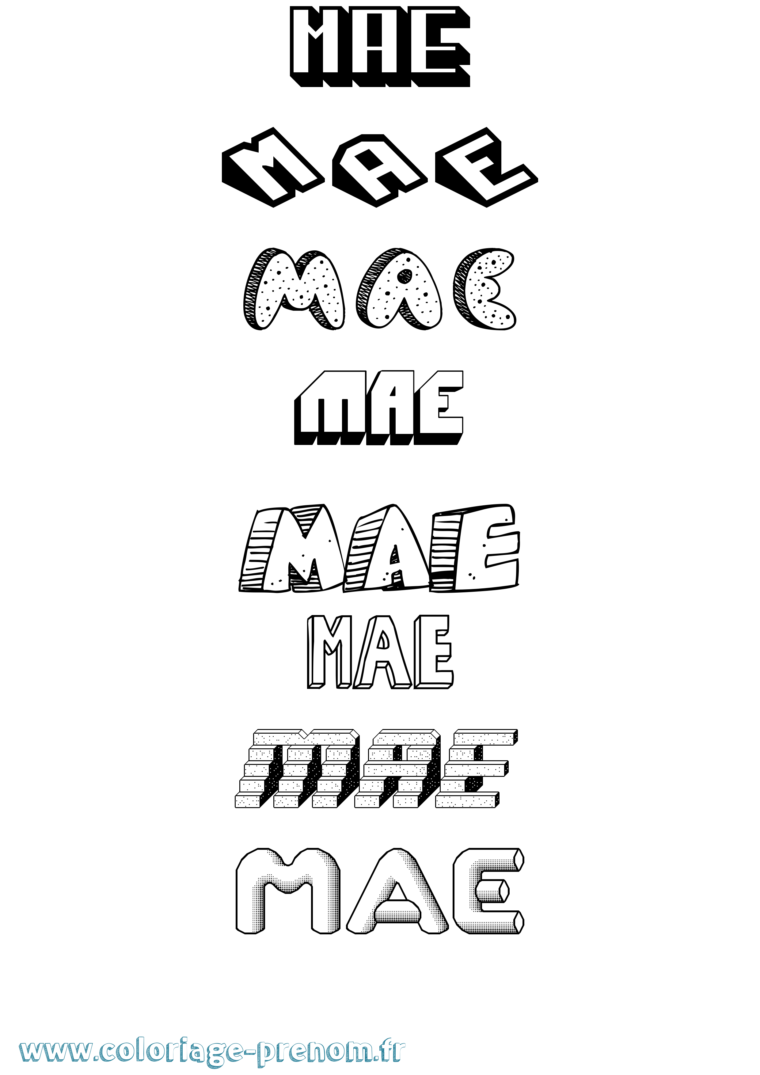 Coloriage prénom Mae Effet 3D