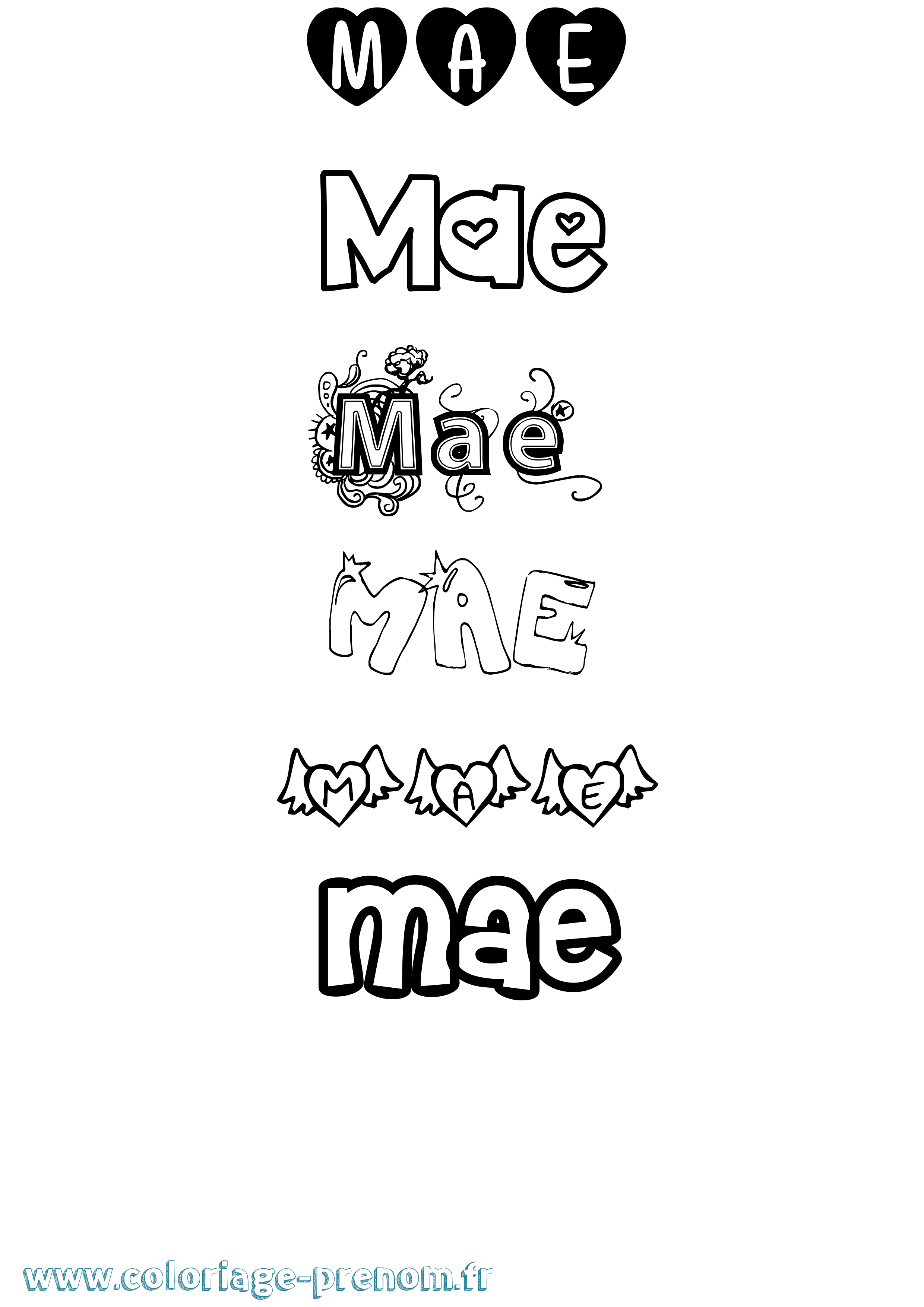 Coloriage prénom Mae Girly