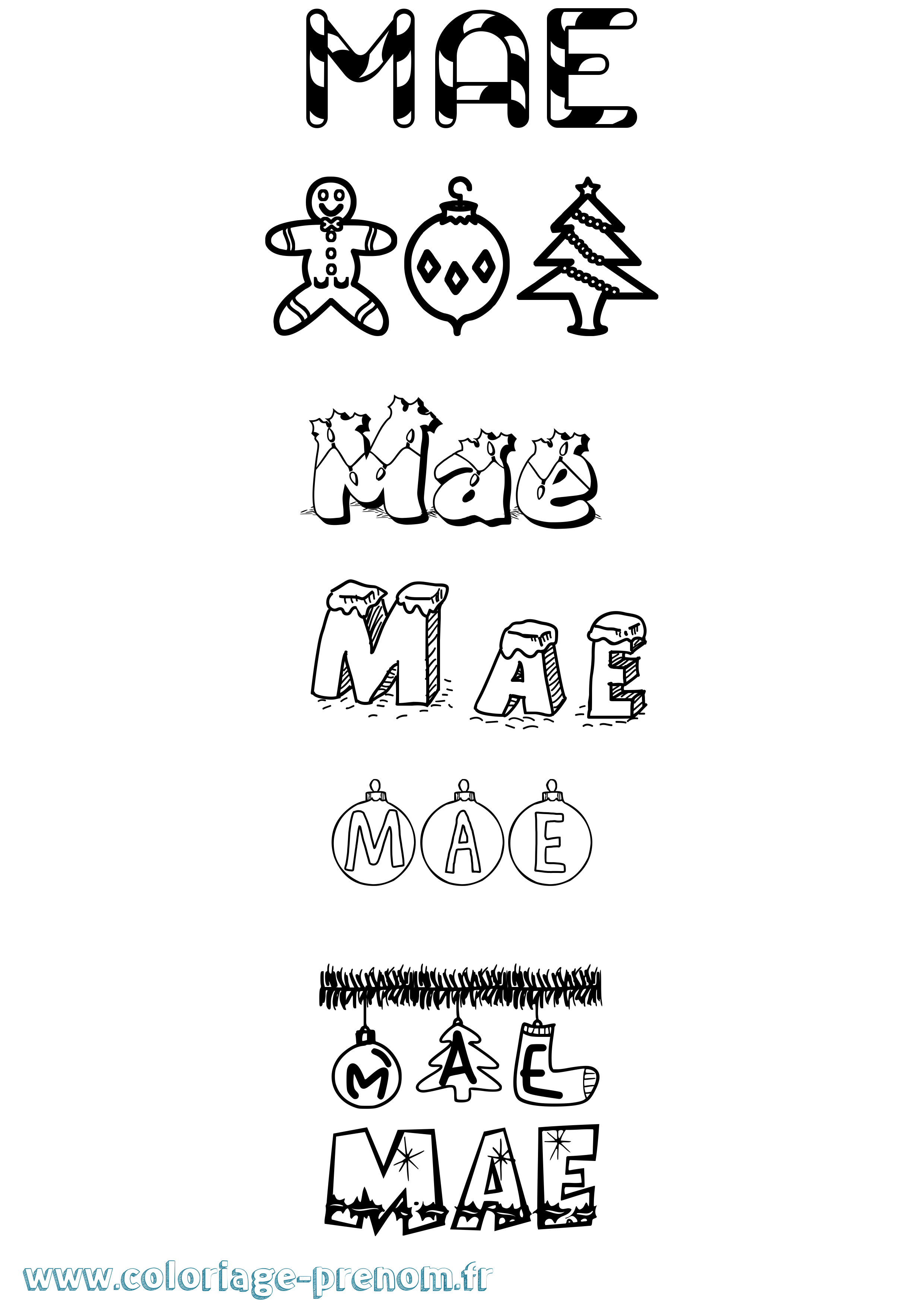 Coloriage prénom Mae Noël