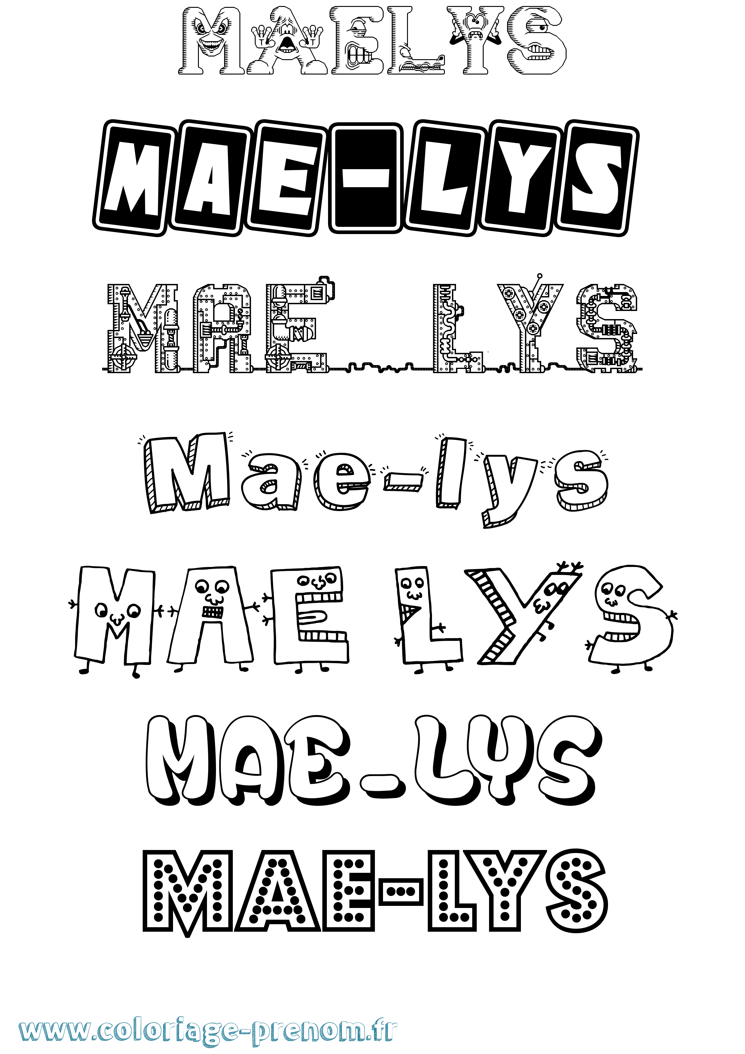 Coloriage prénom Mae-Lys Fun