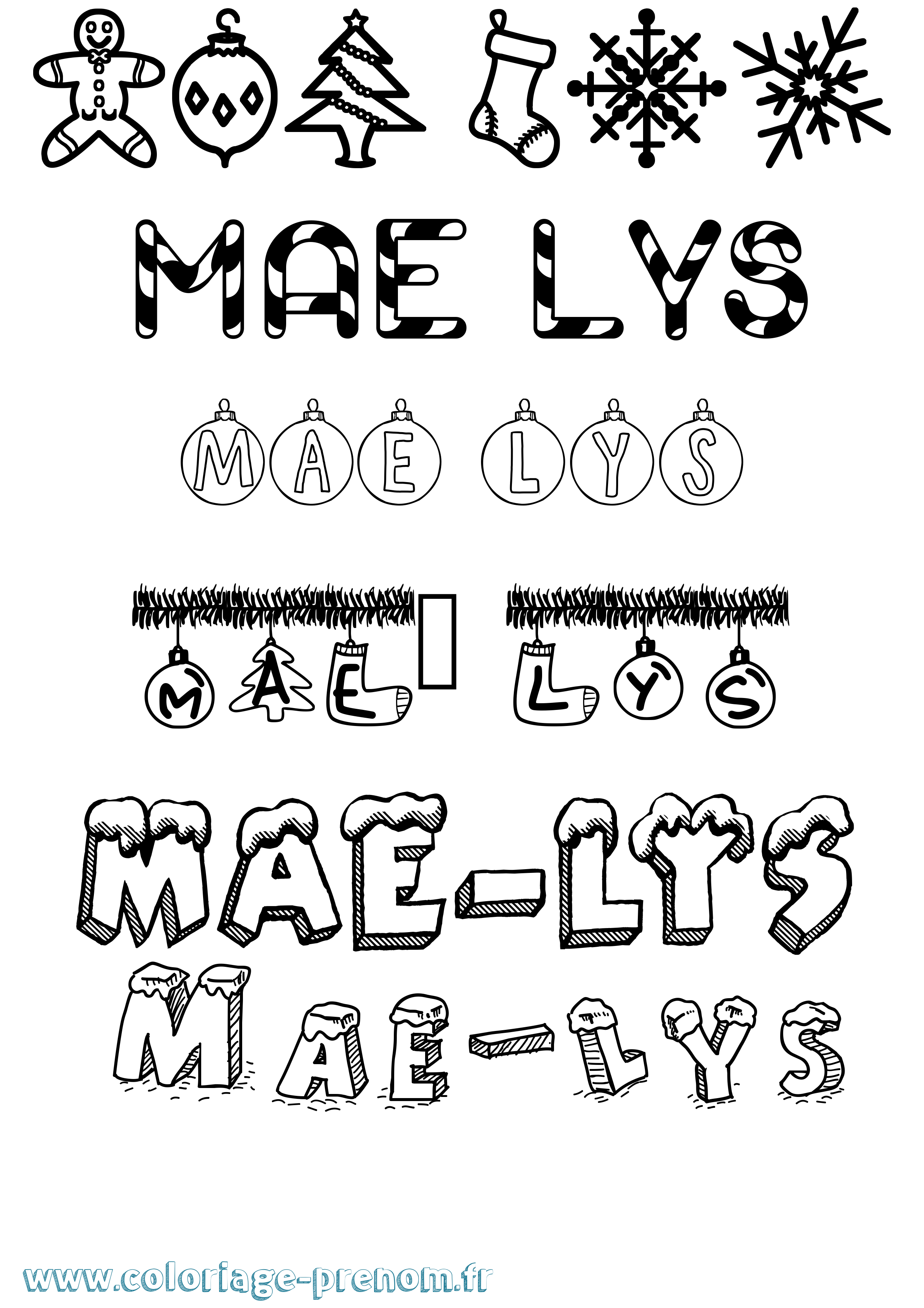 Coloriage prénom Mae-Lys Noël