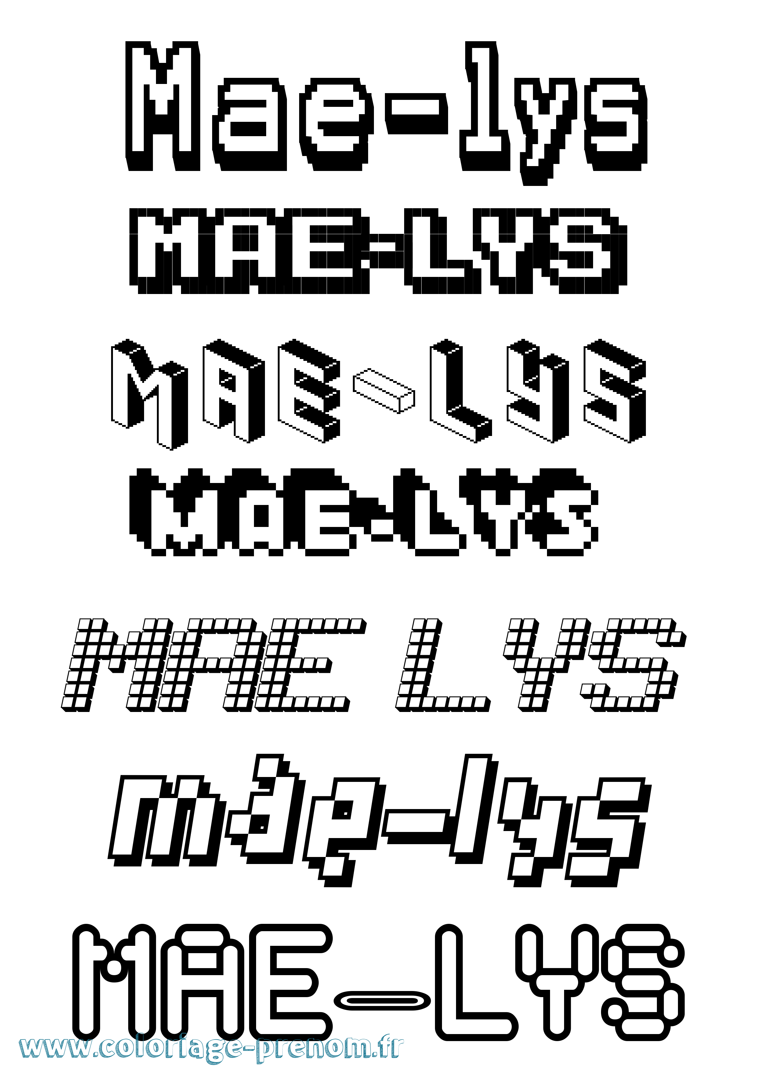 Coloriage prénom Mae-Lys Pixel