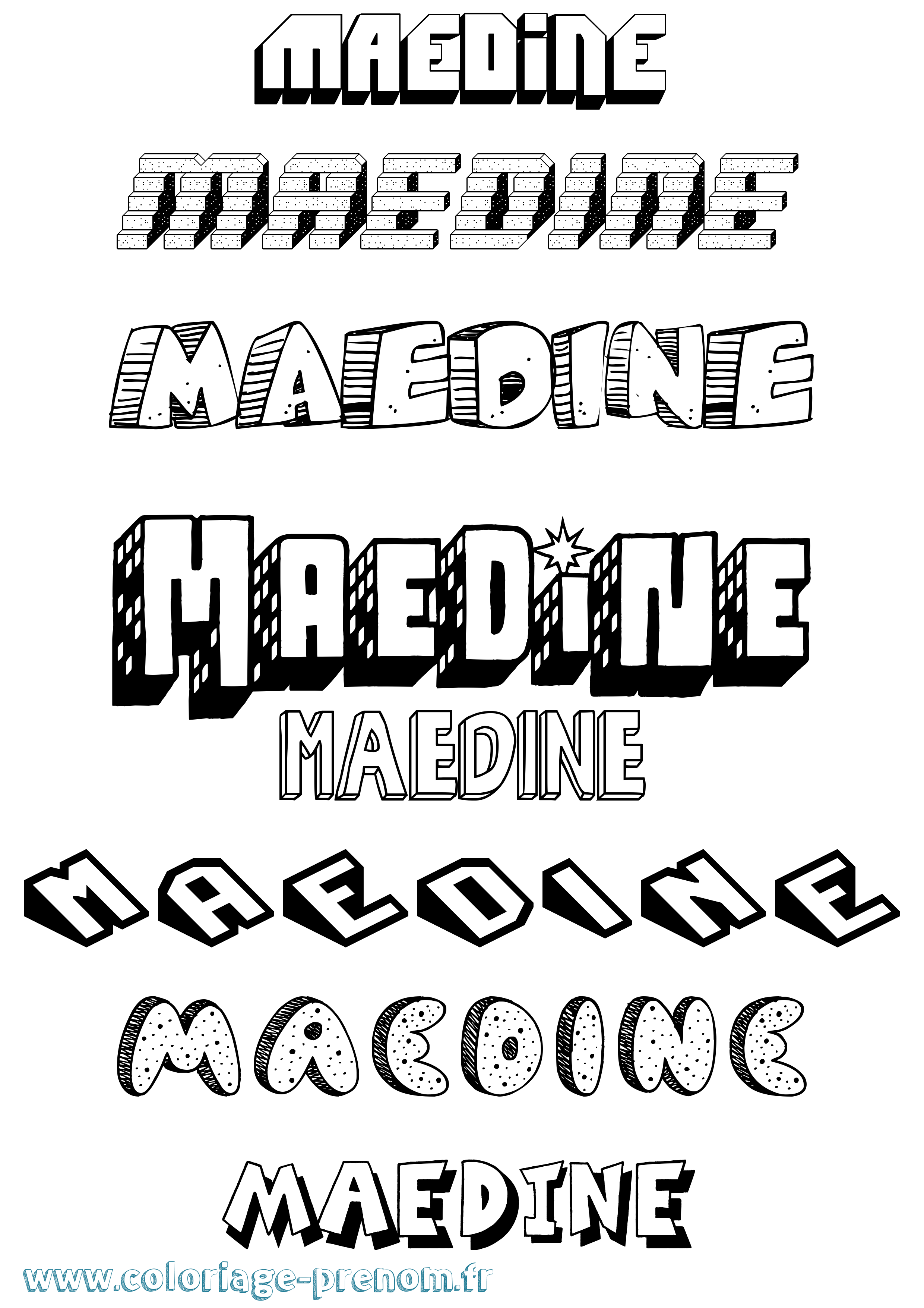 Coloriage prénom Maedine Effet 3D