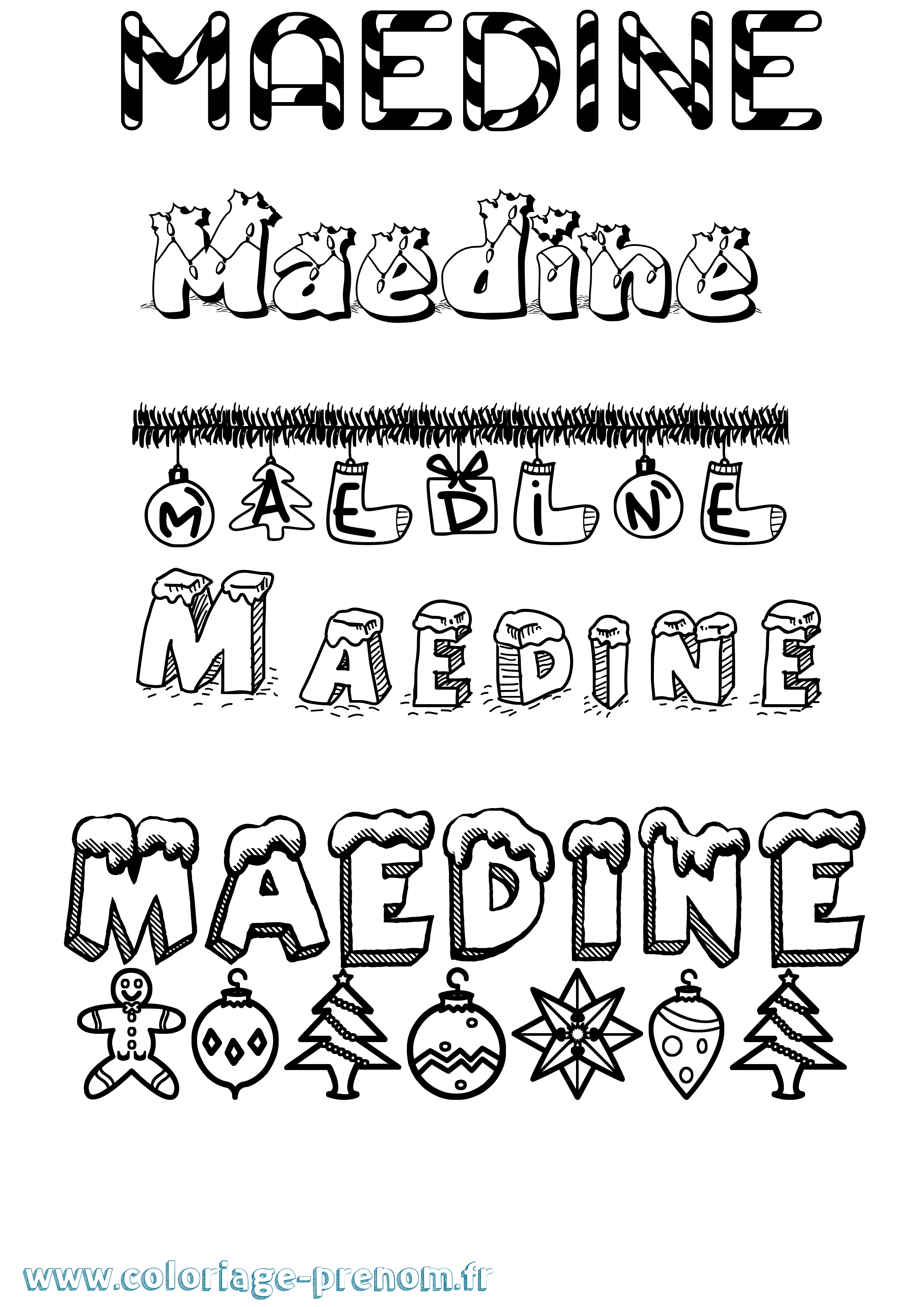 Coloriage prénom Maedine Noël