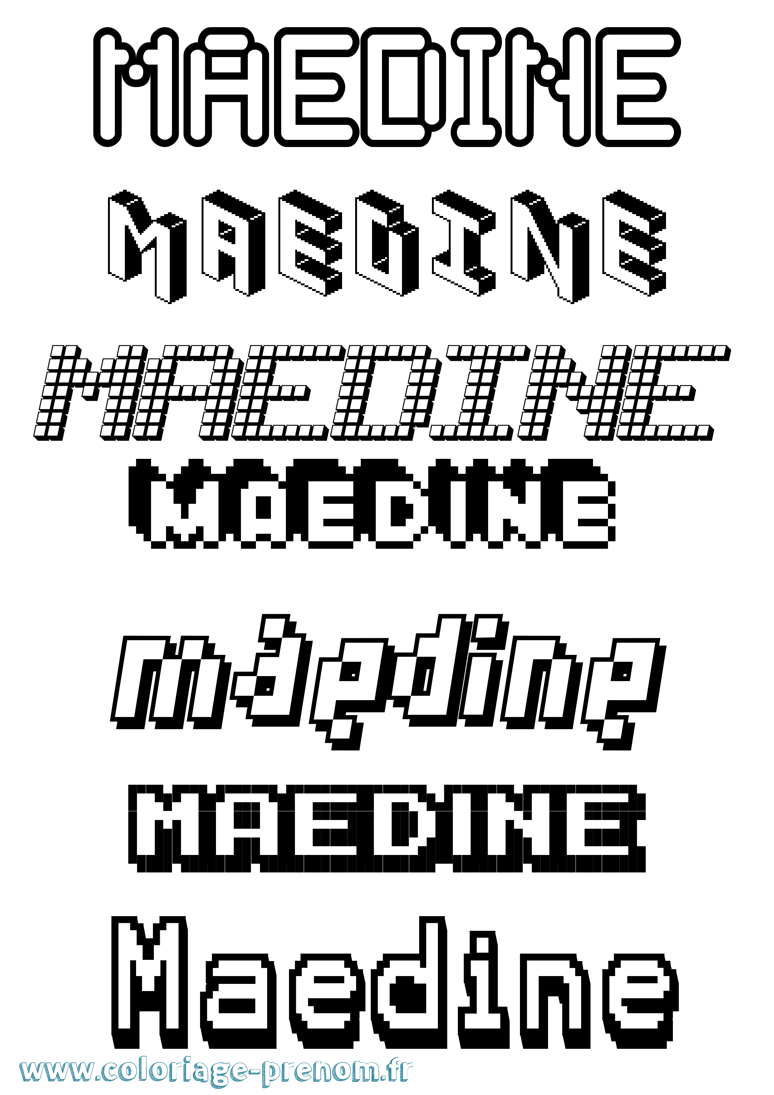 Coloriage prénom Maedine Pixel
