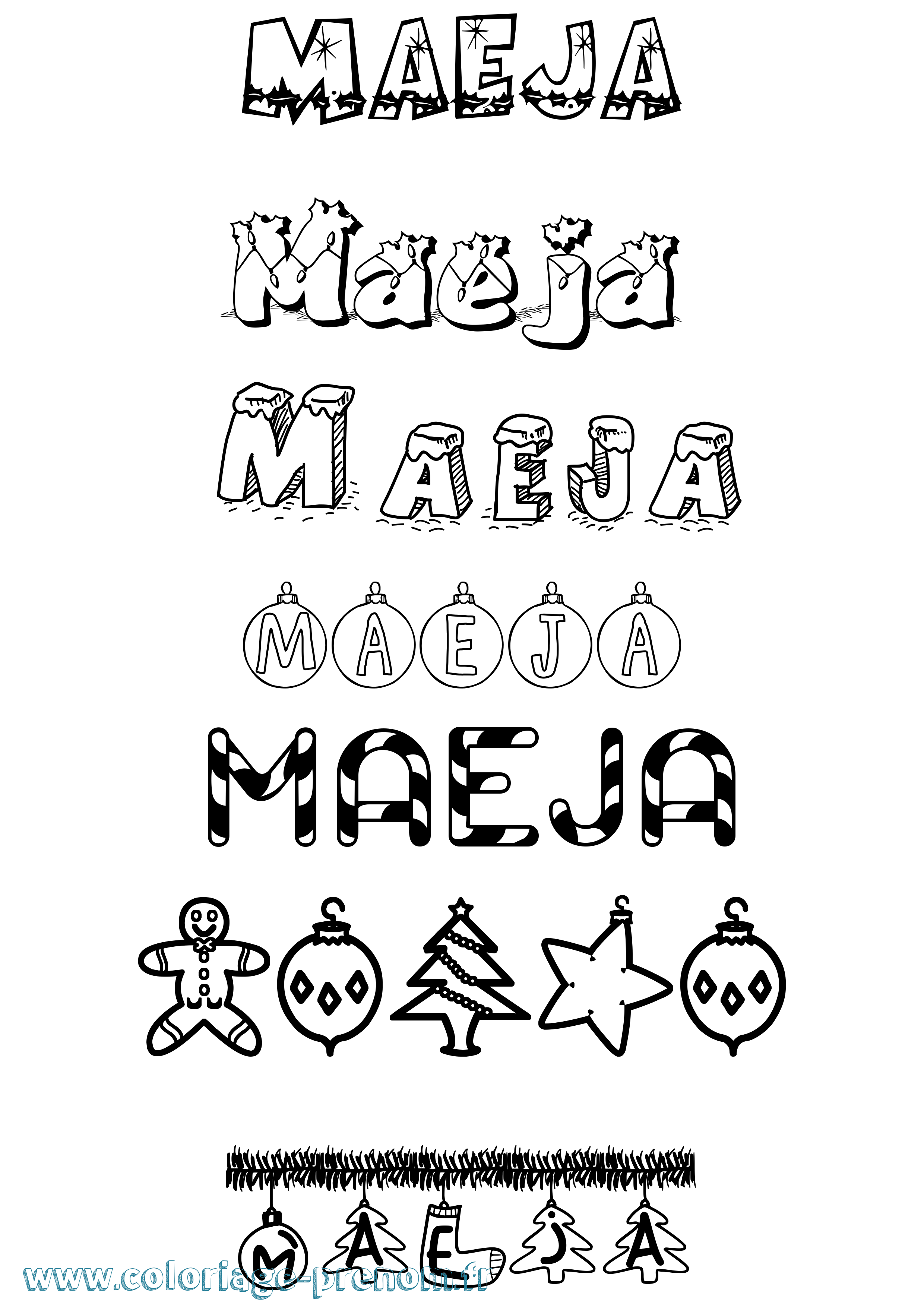 Coloriage prénom Maeja Noël