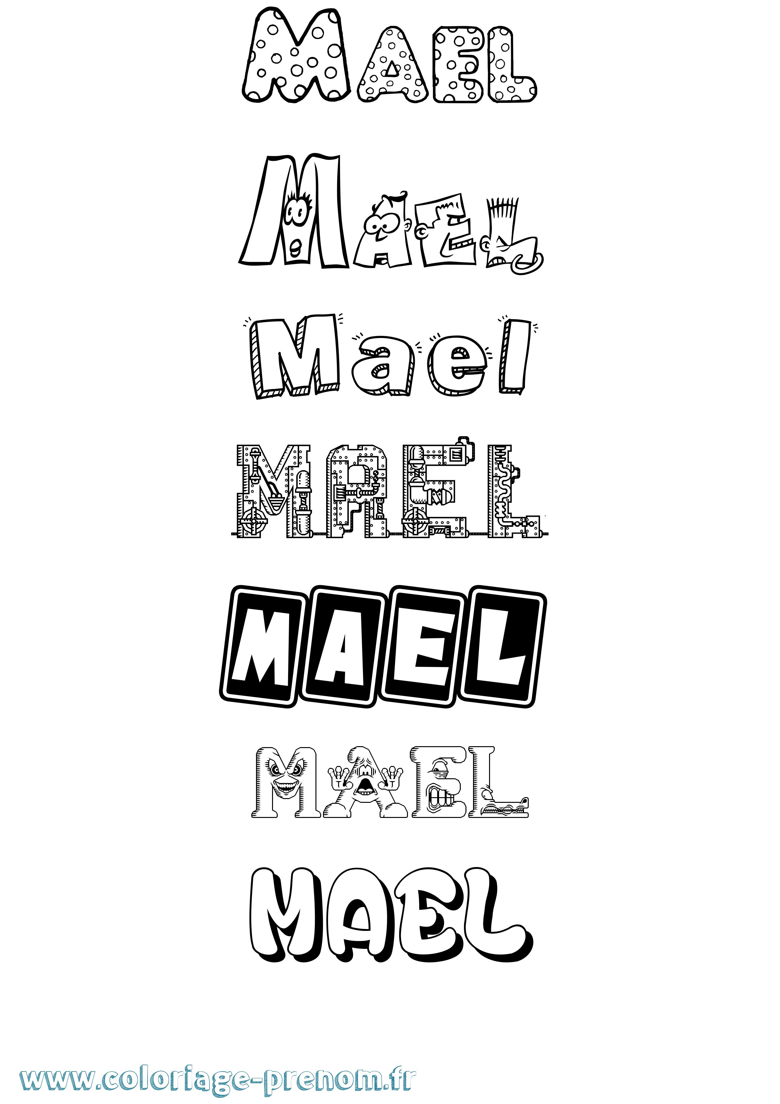 Coloriage prénom Mael Fun