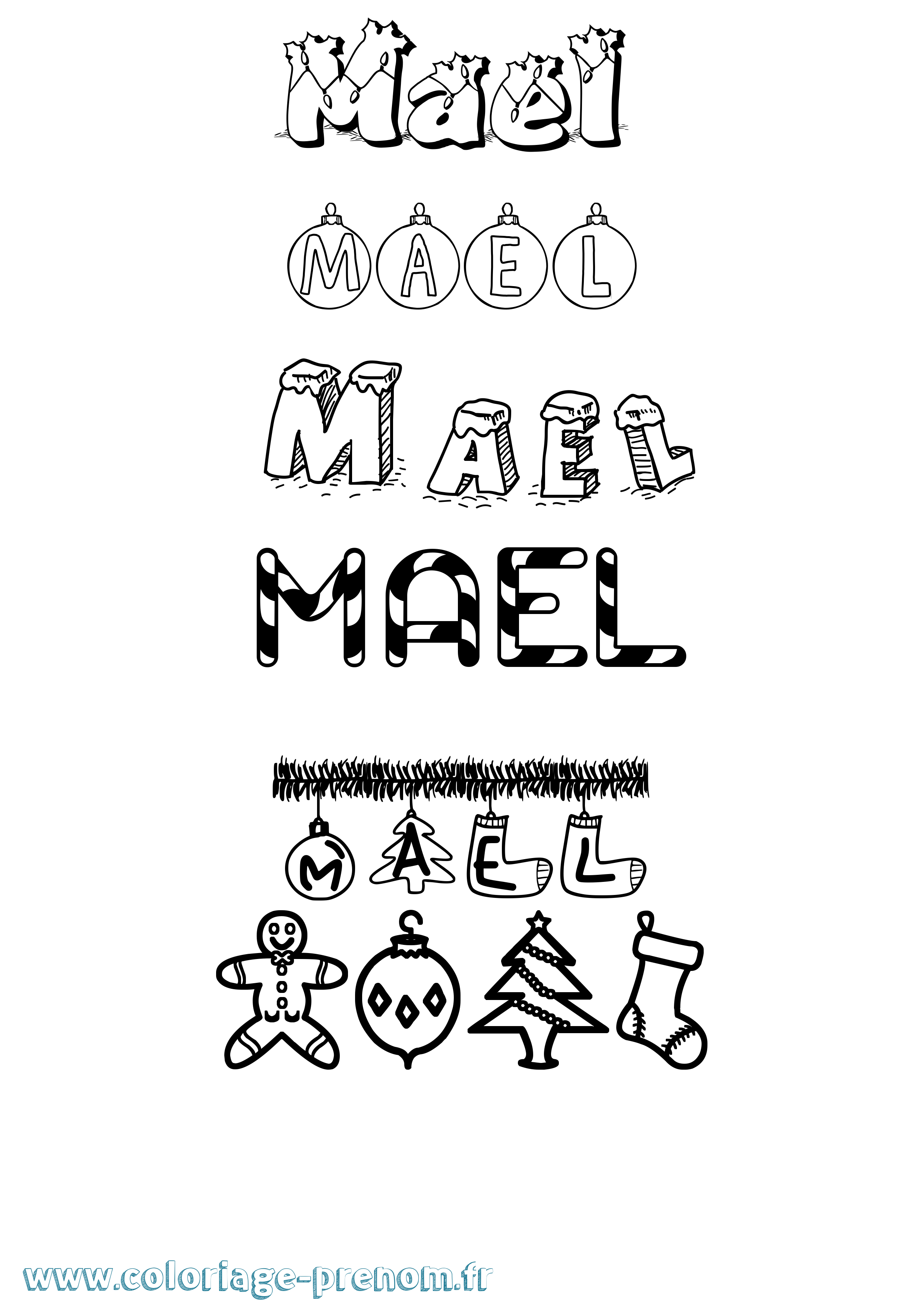 Coloriage prénom Mael Noël