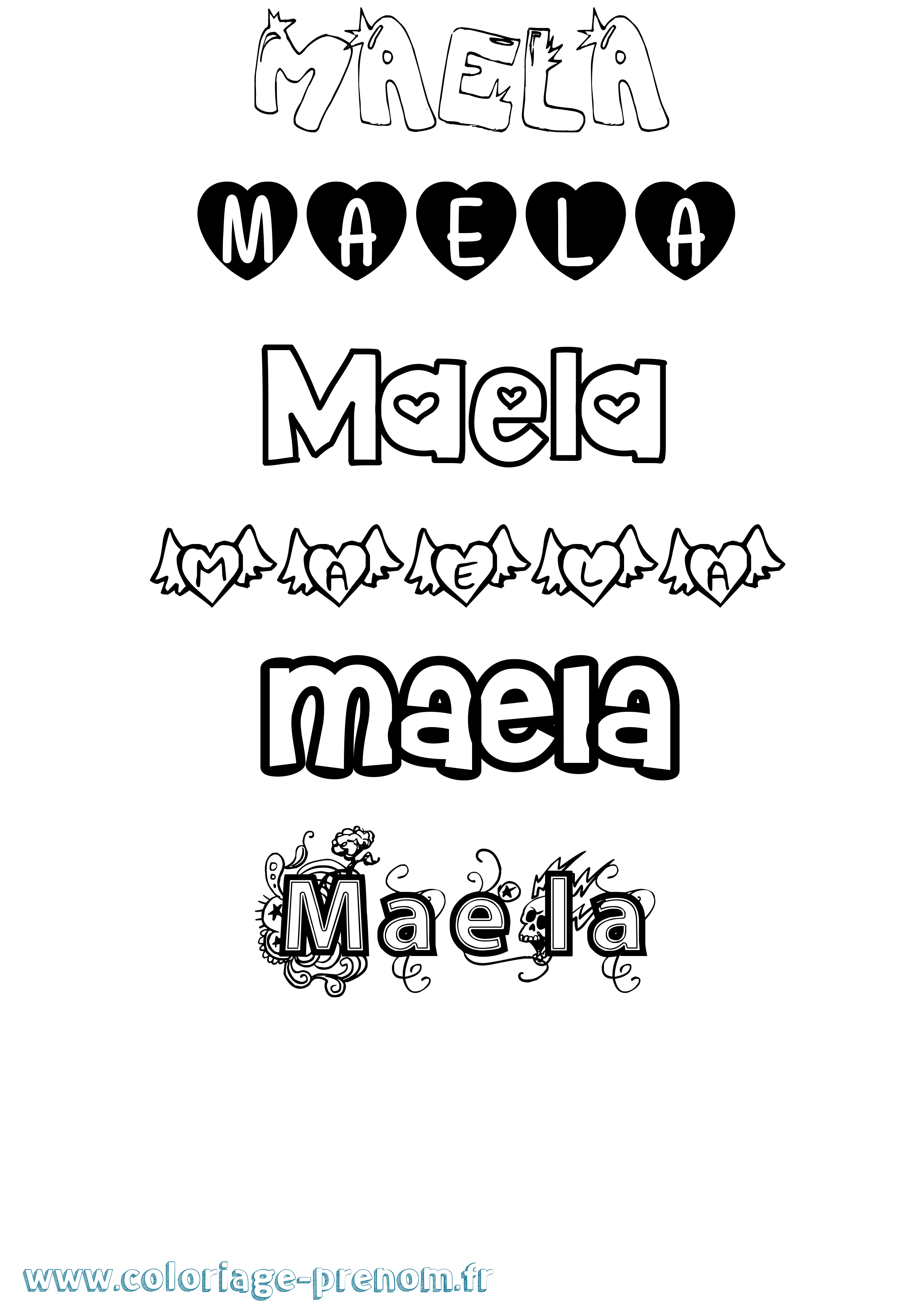 Coloriage prénom Maela Girly