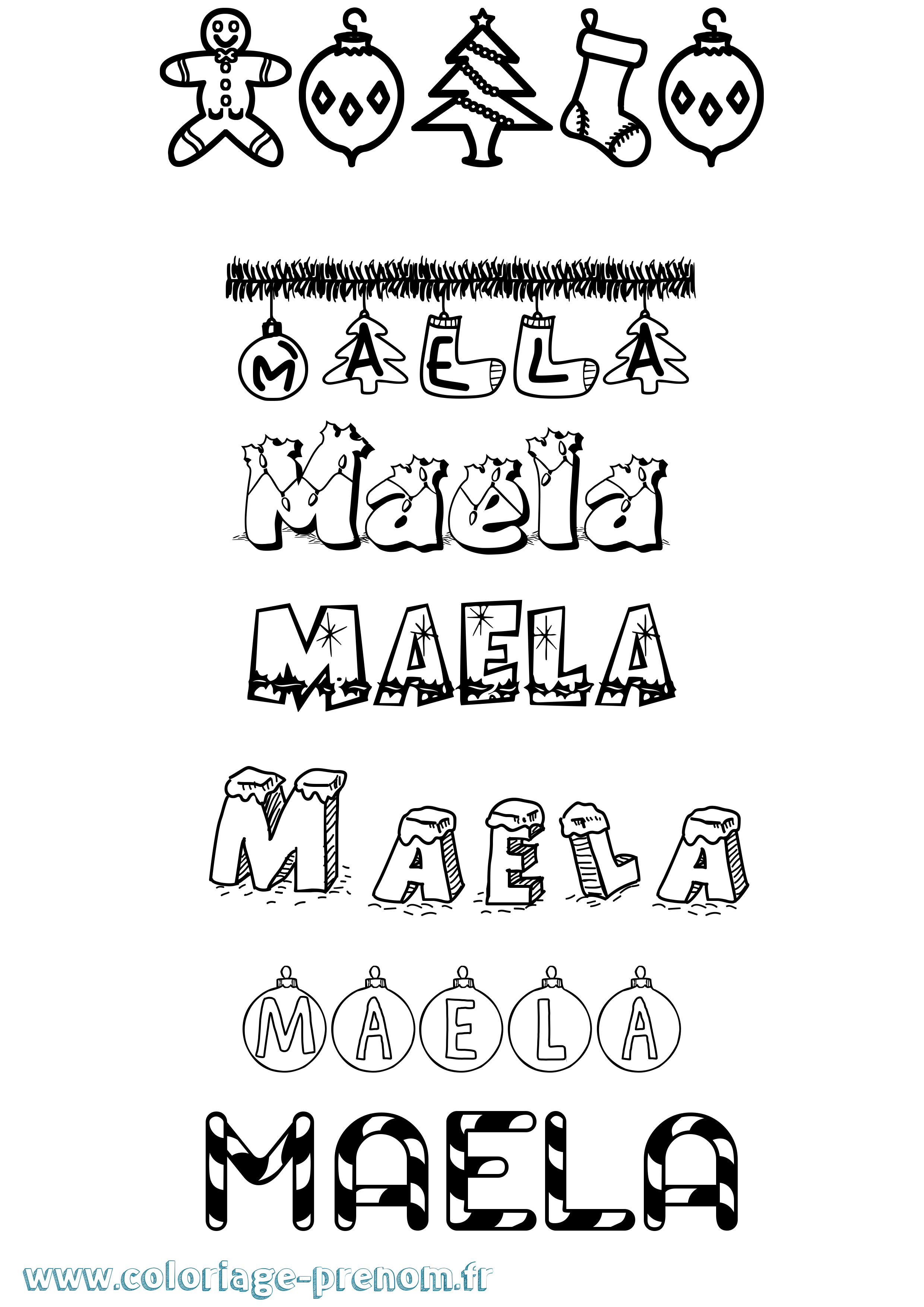 Coloriage prénom Maela Noël