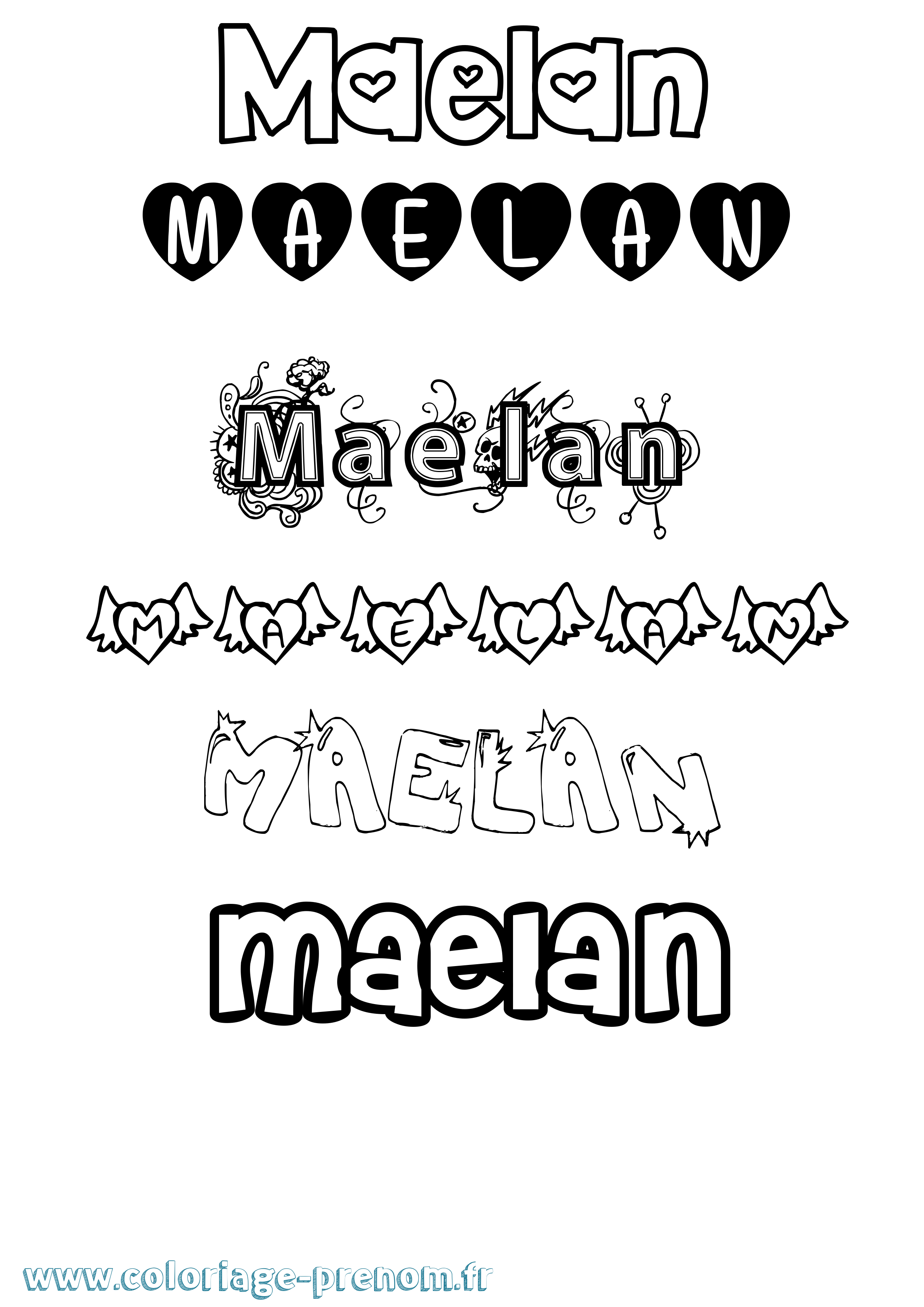 Coloriage prénom Maelan Girly
