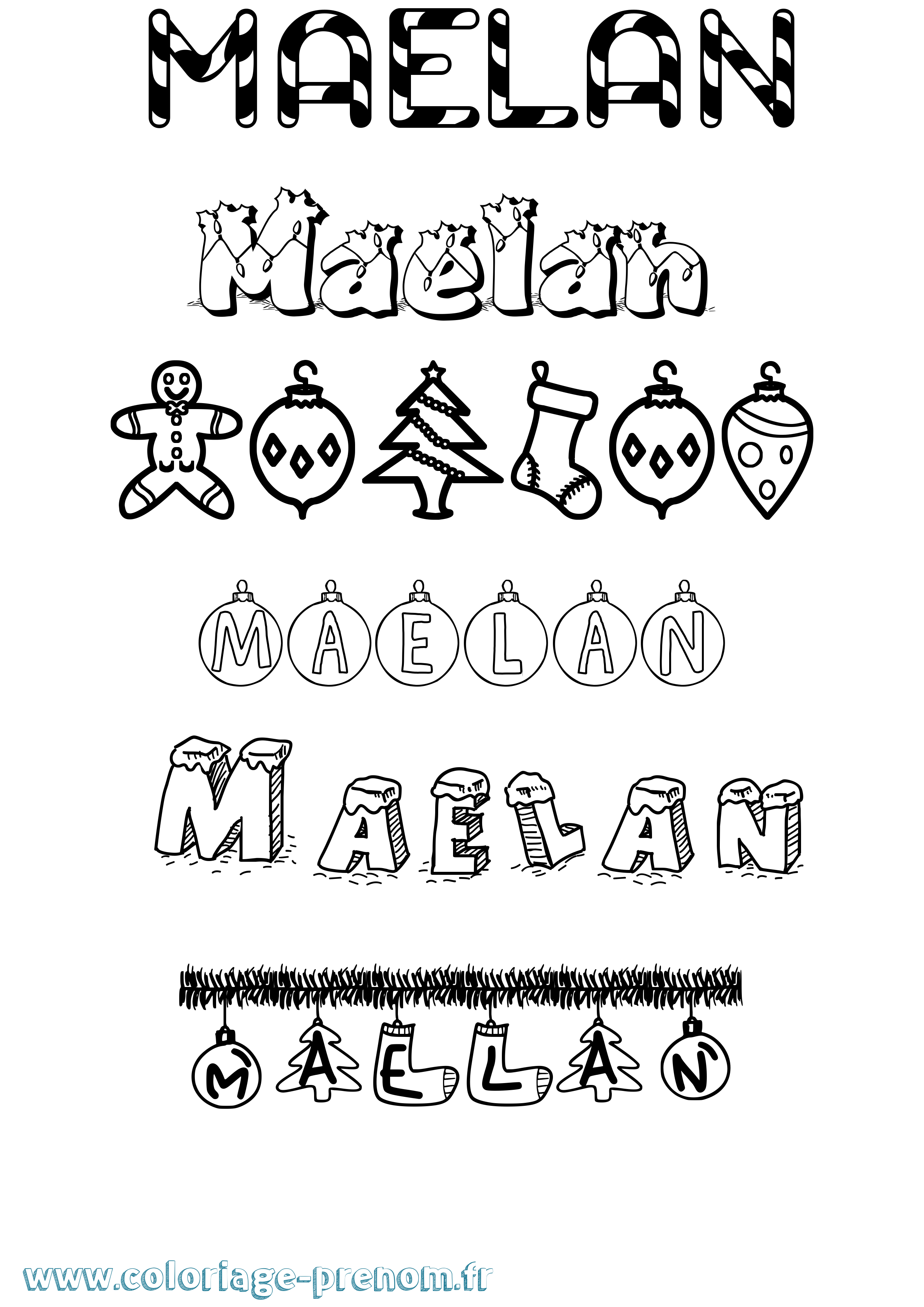 Coloriage Maelan Noël Coloriage prénom Maelan Noël