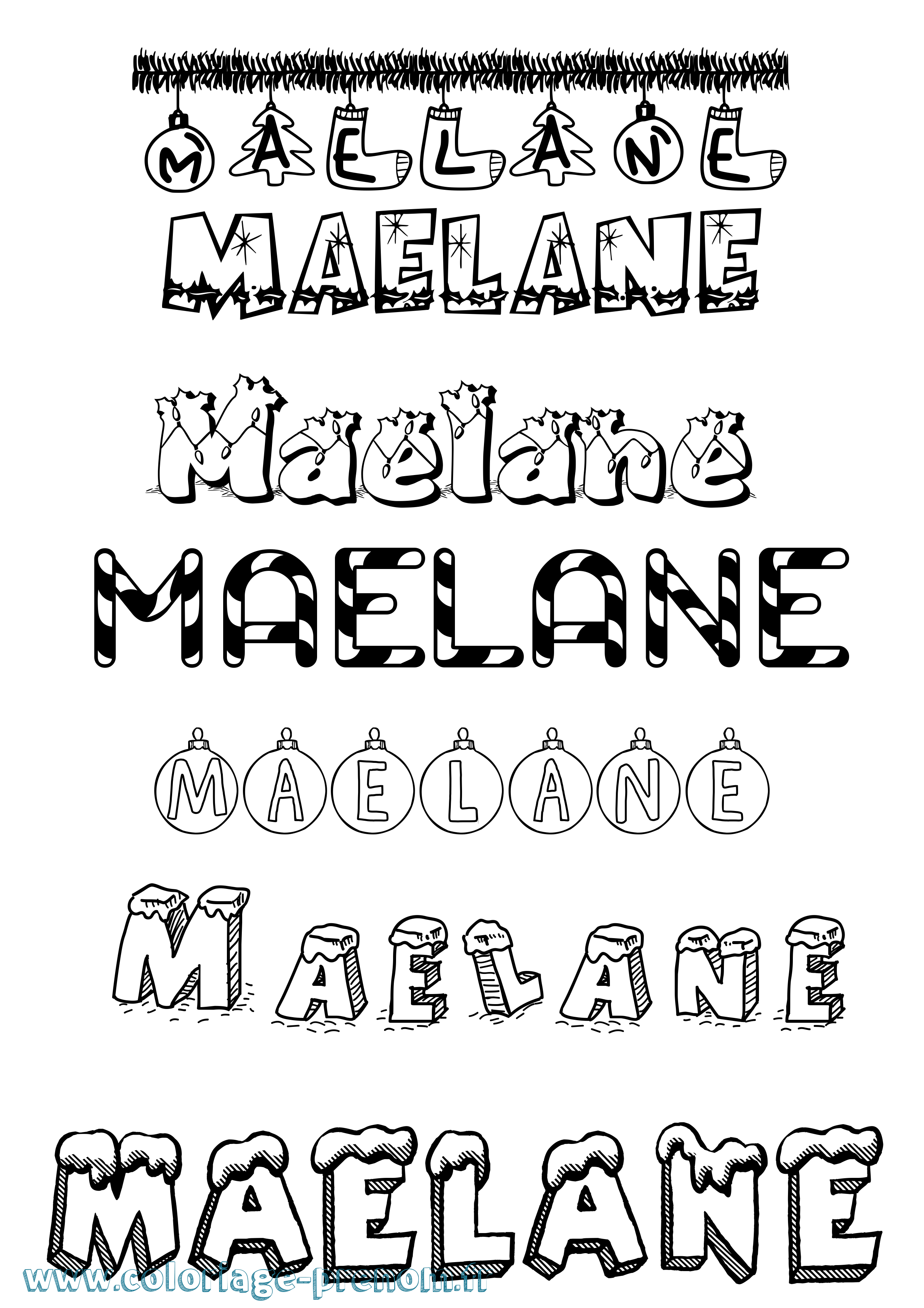 Coloriage Maelane Noël Coloriage prénom Maelane Noël