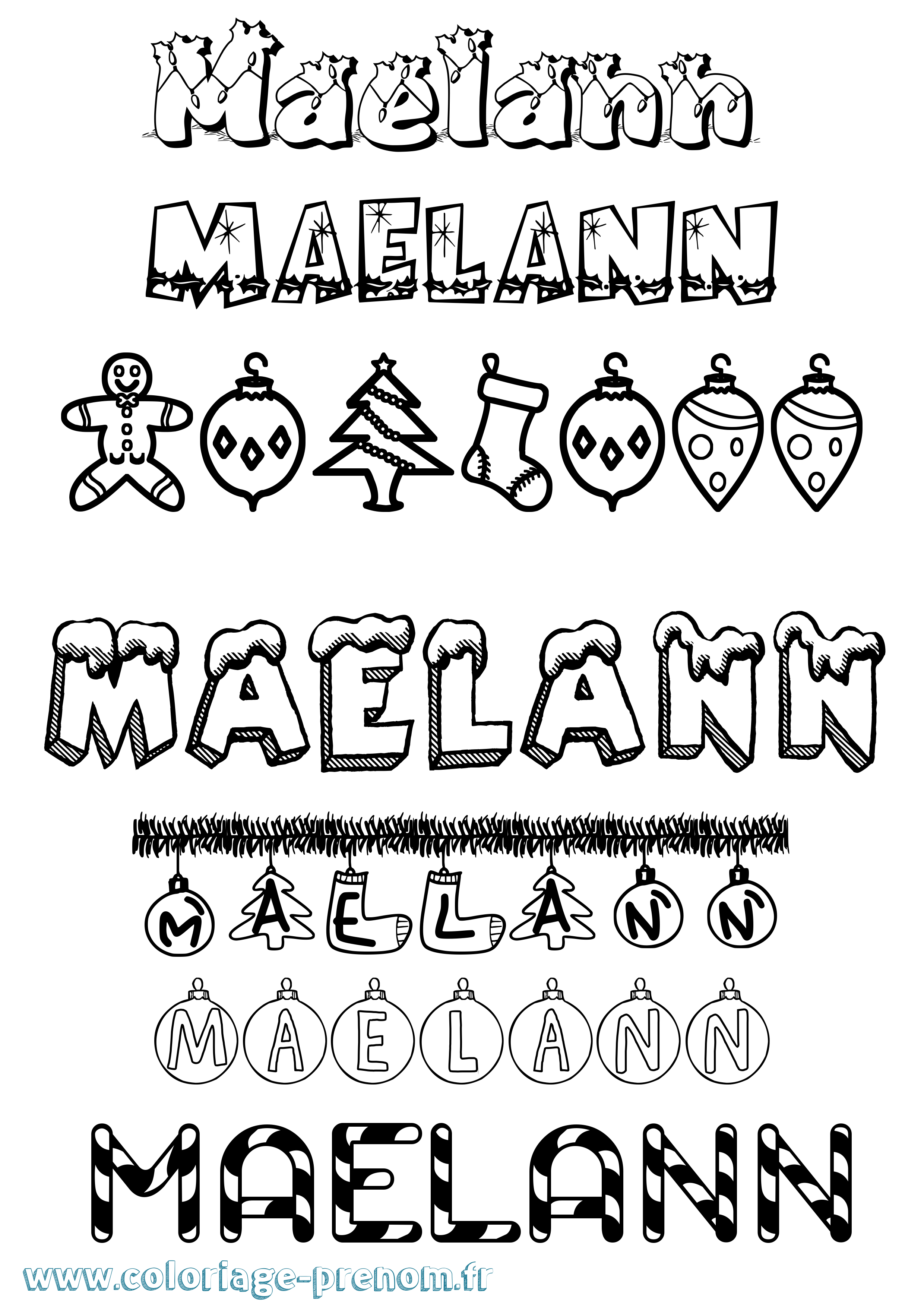 Coloriage prénom Maelann Noël