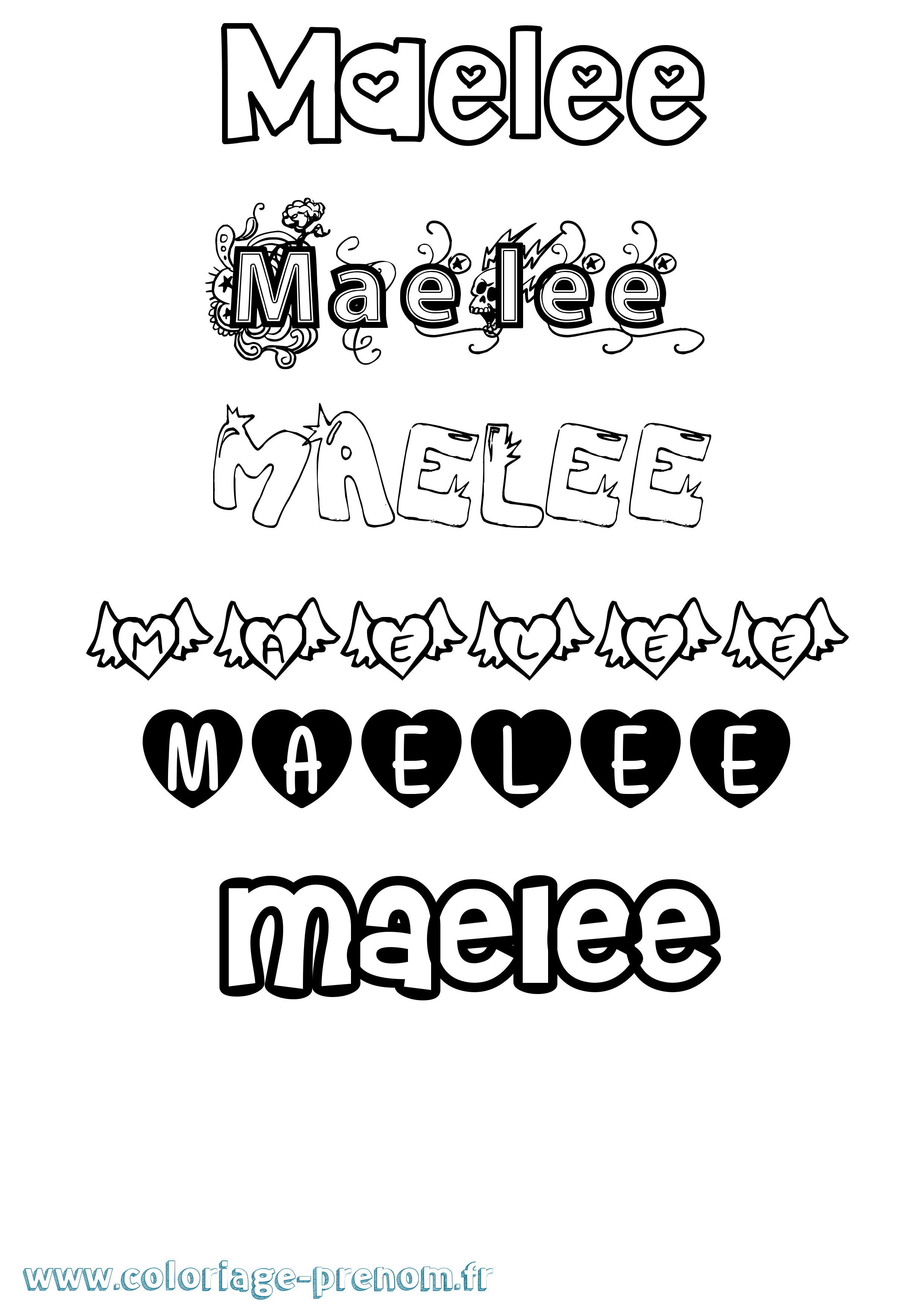 Coloriage prénom Maelee Girly