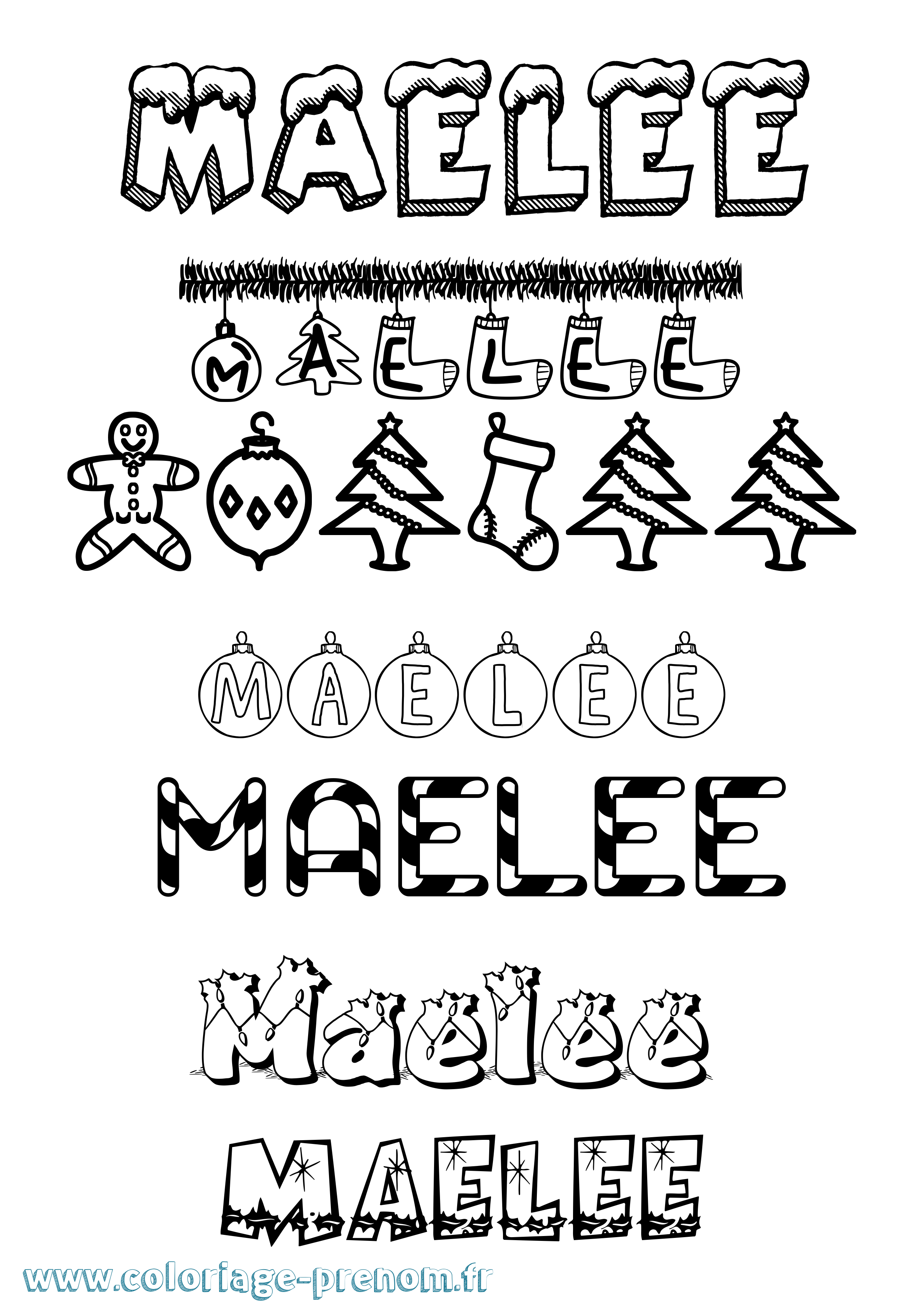Coloriage prénom Maelee Noël