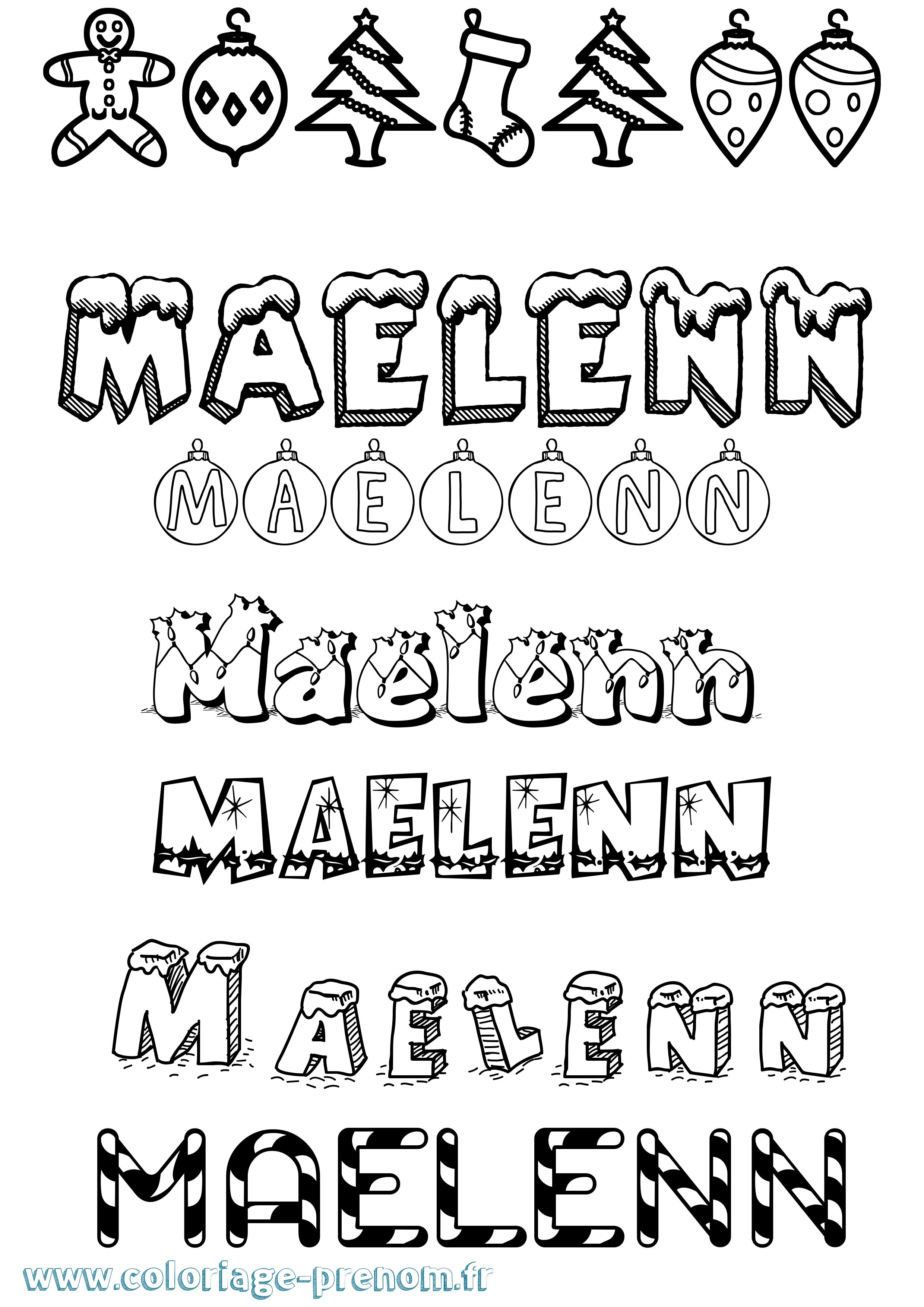 Coloriage Maelenn Noël Coloriage prénom Maelenn Noël
