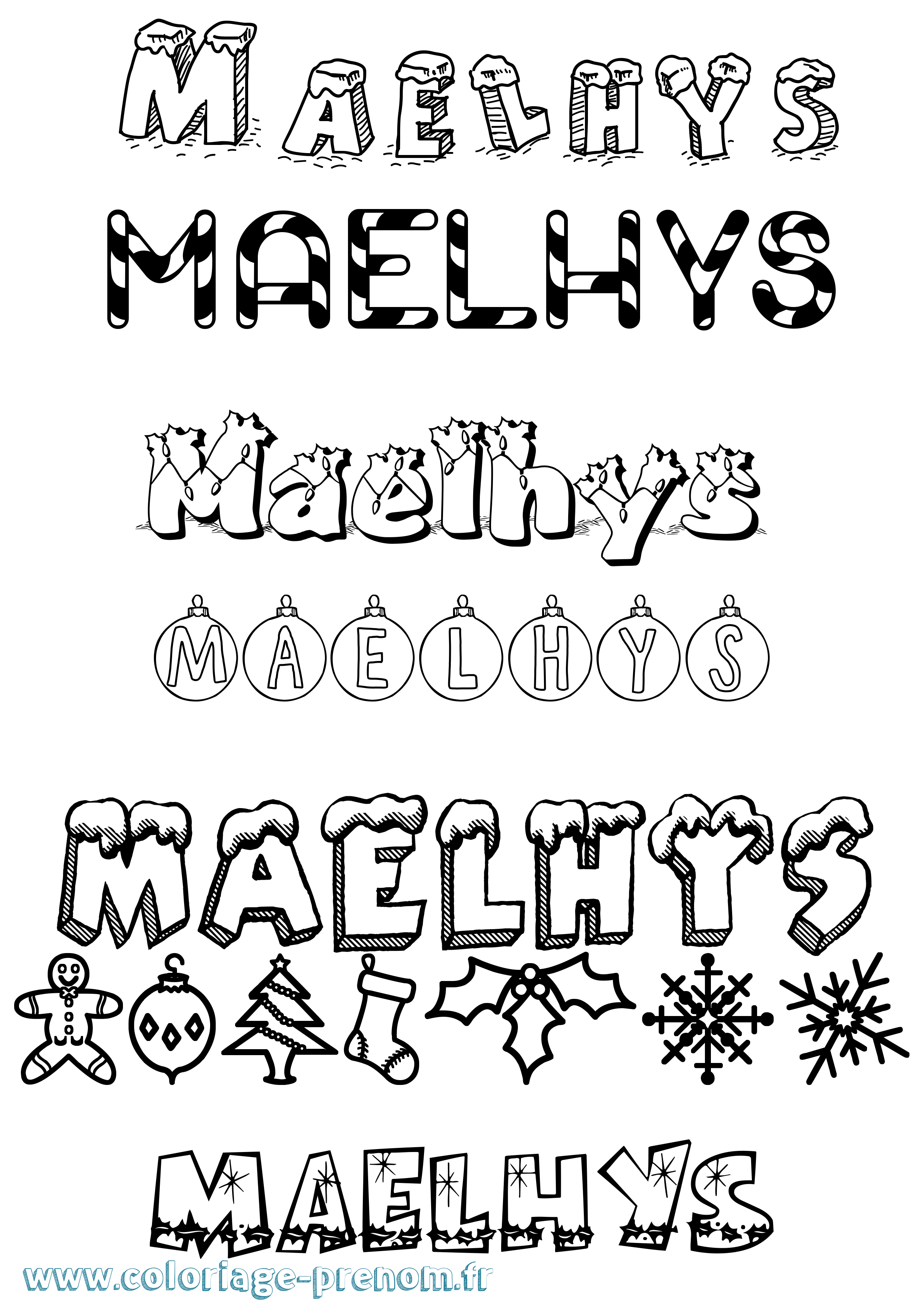 Coloriage Maelhys Noël Coloriage prénom Maelhys Noël