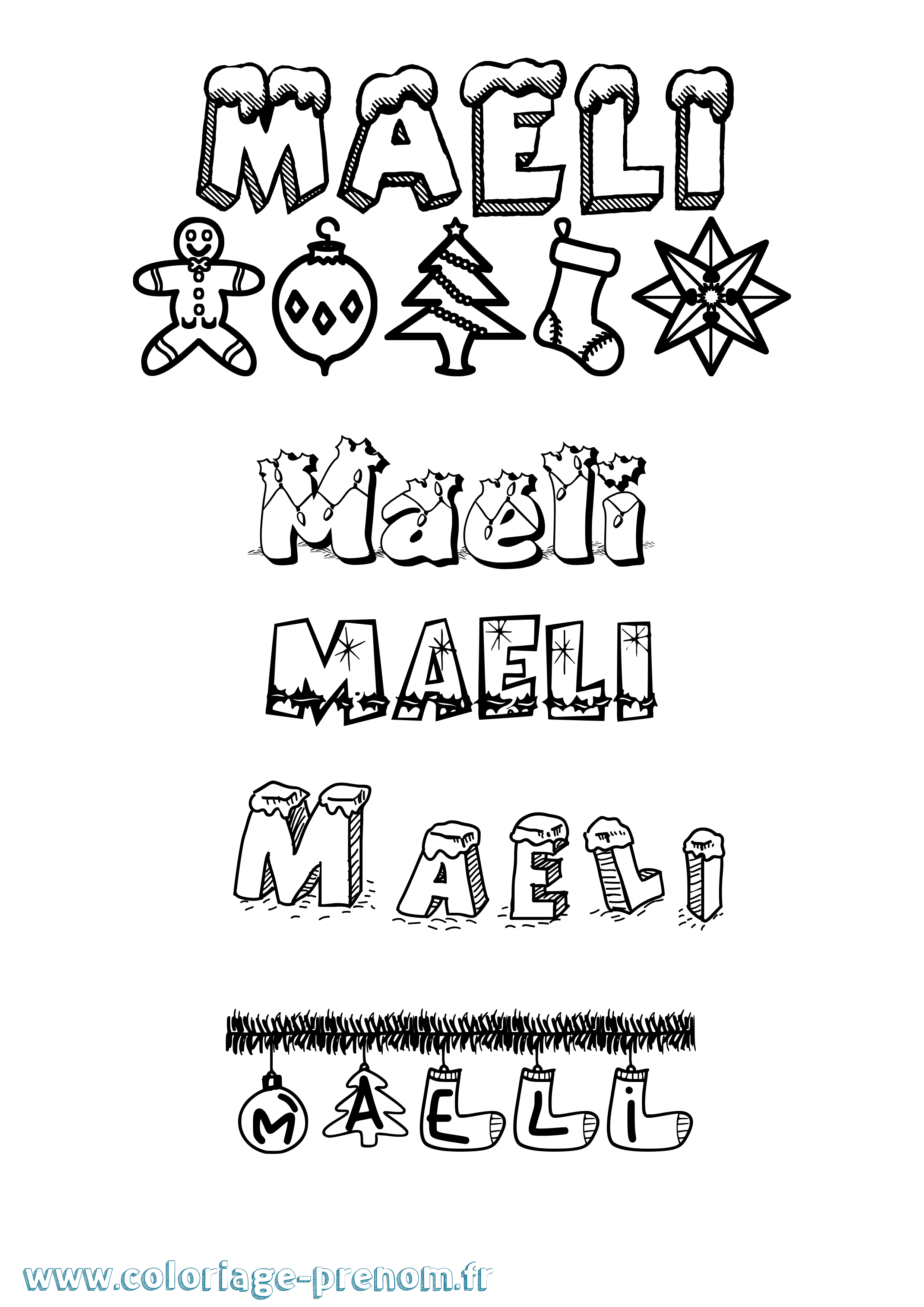 Coloriage Maeli Noël Coloriage prénom Maeli Noël