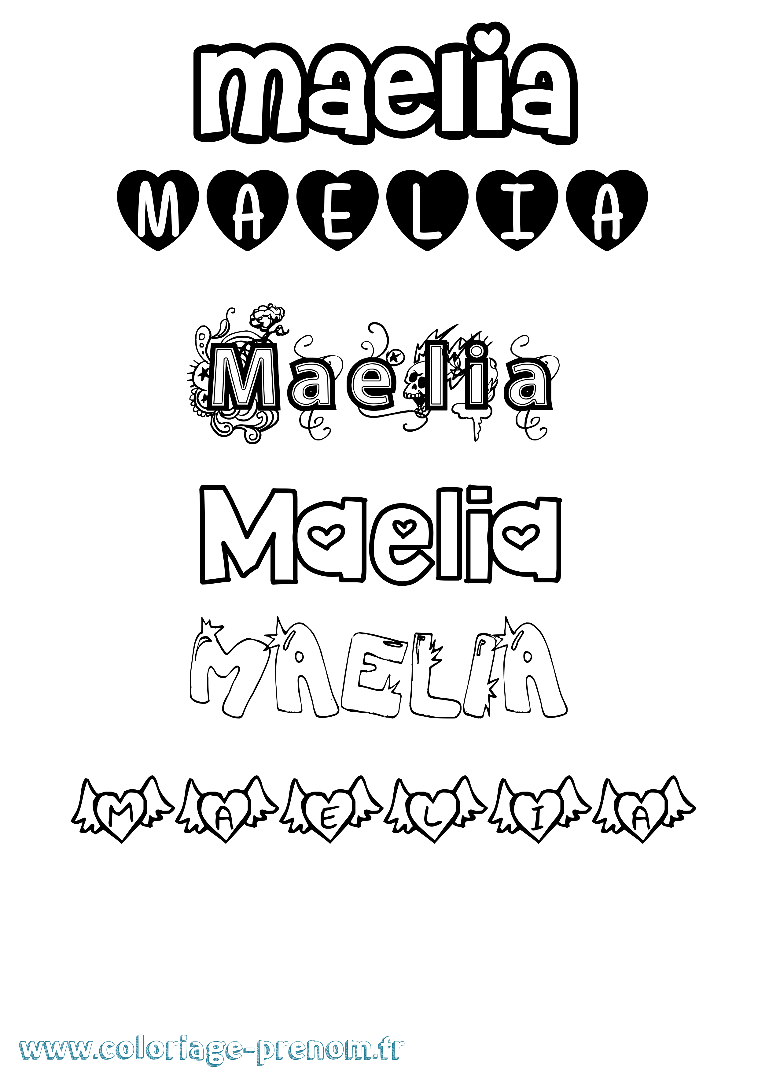 Coloriage prénom Maelia Girly