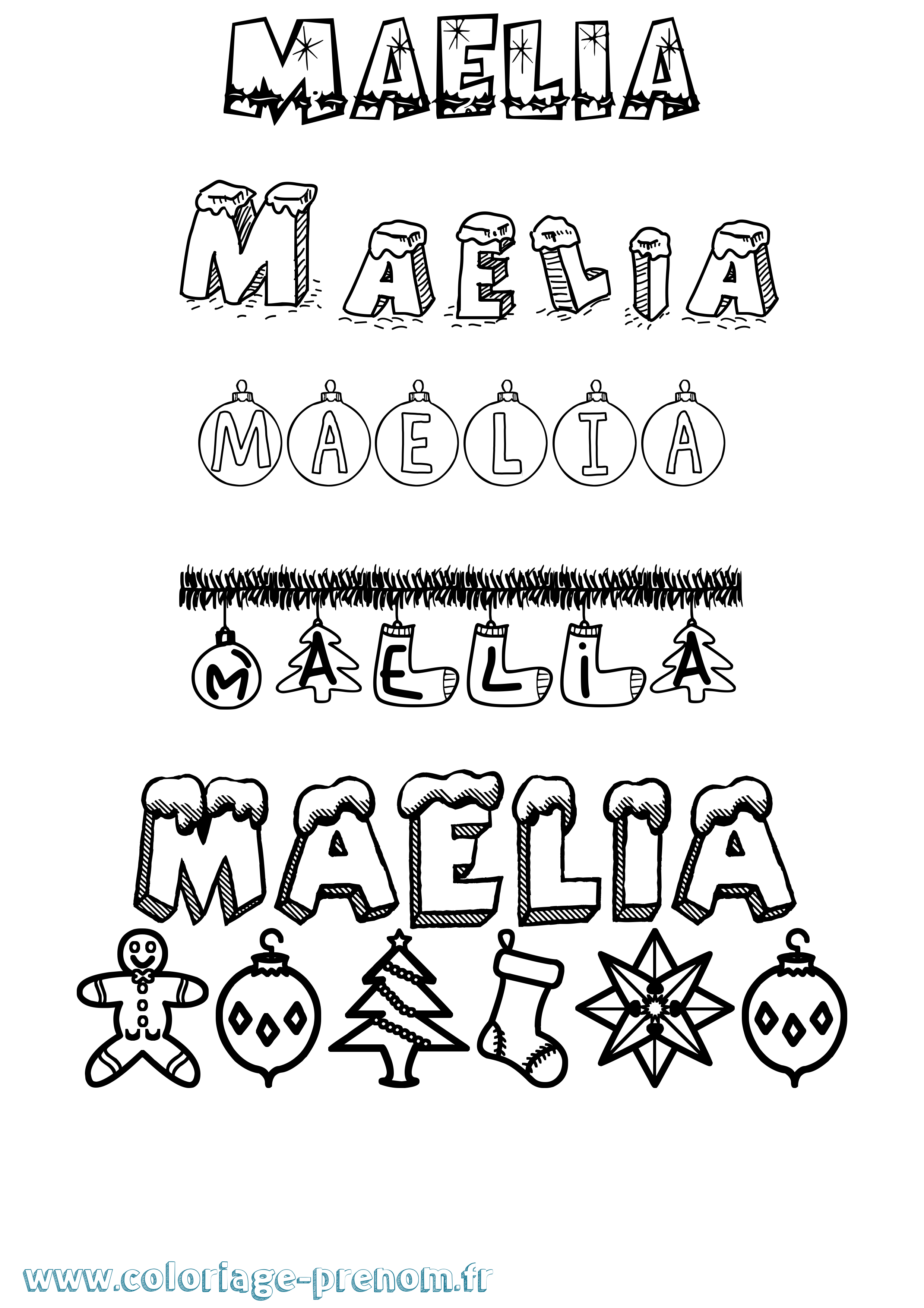 Coloriage Maelia Noël Coloriage prénom Maelia Noël