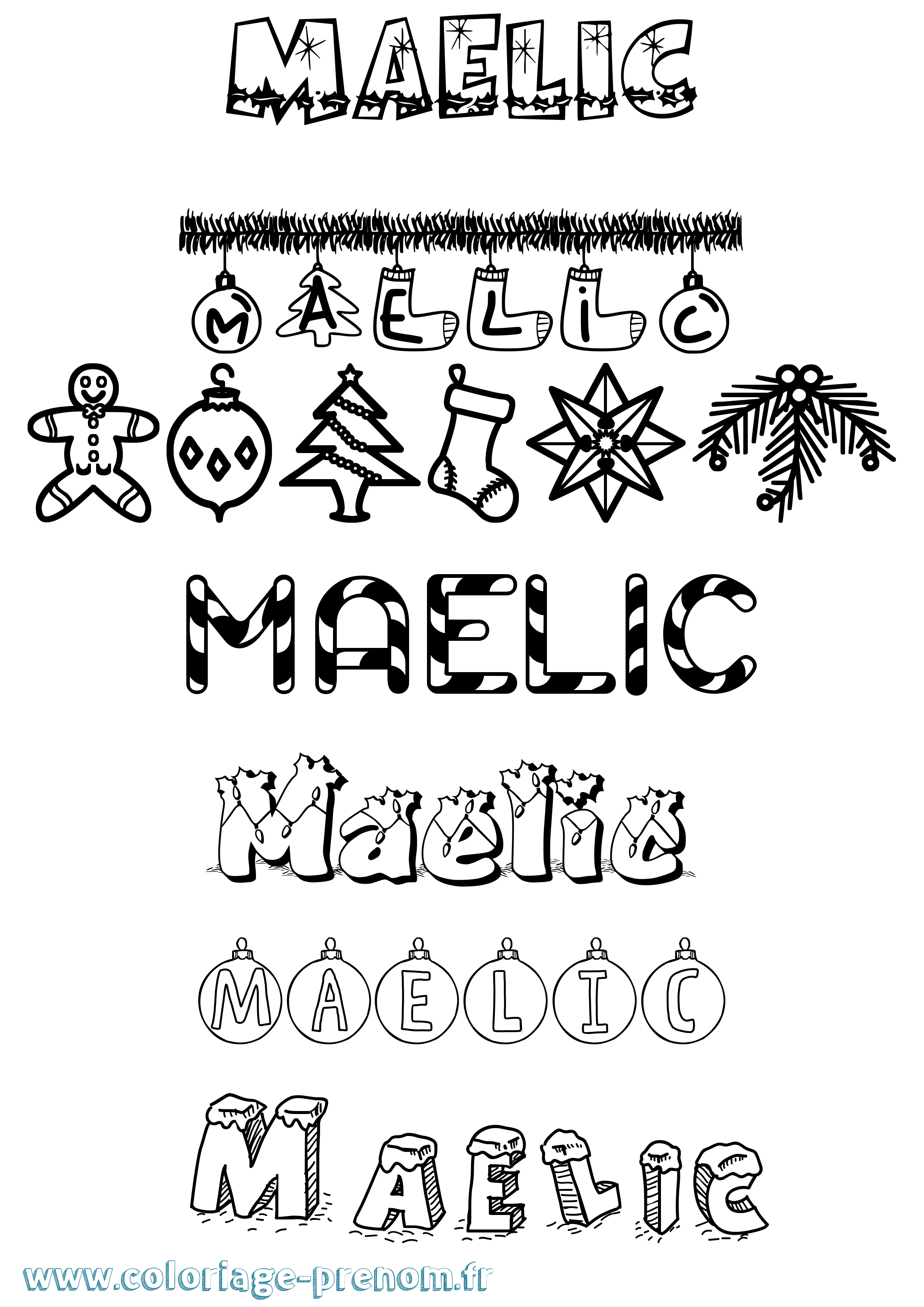 Coloriage prénom Maelic Noël