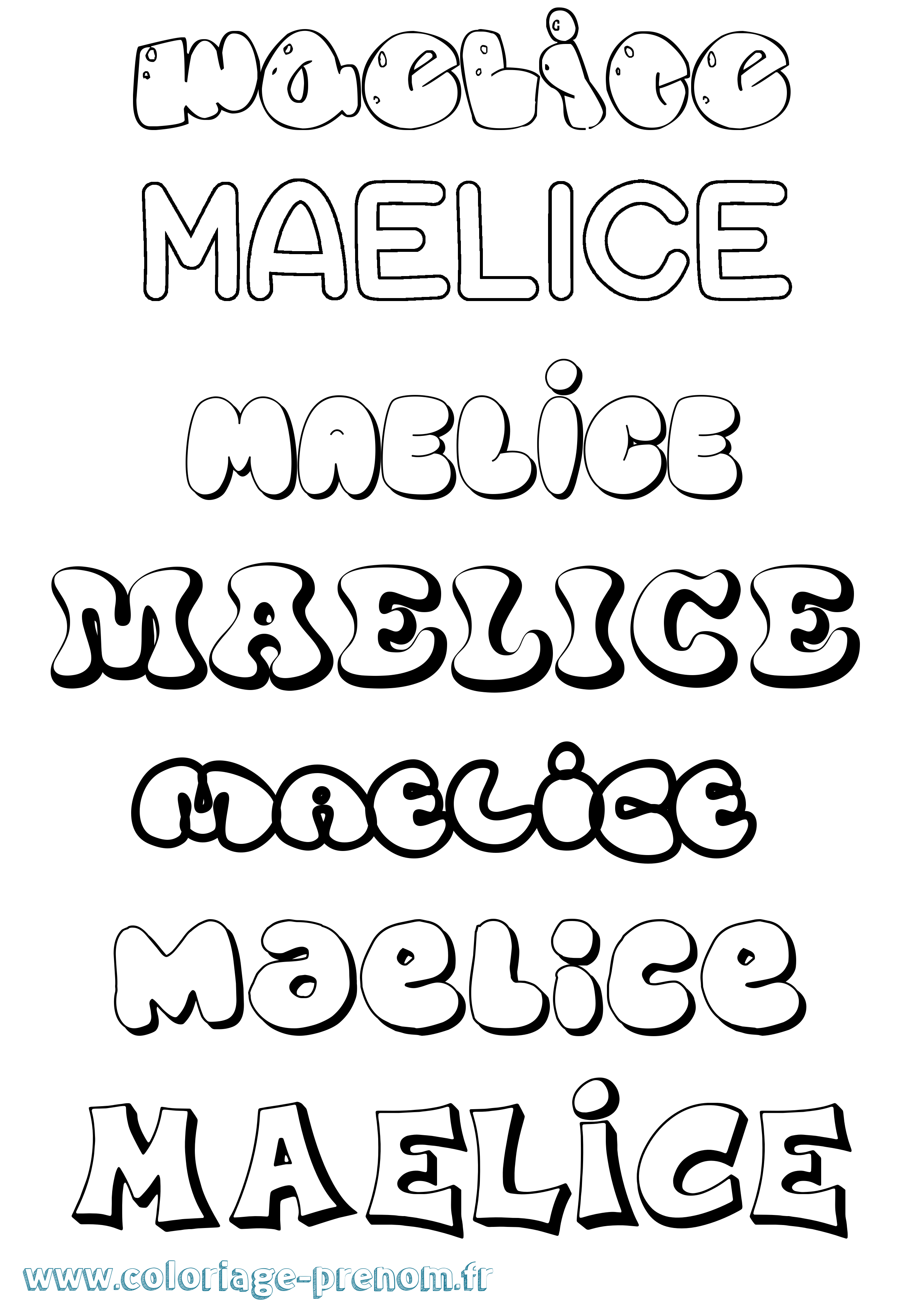 Coloriage prénom Maelice Bubble