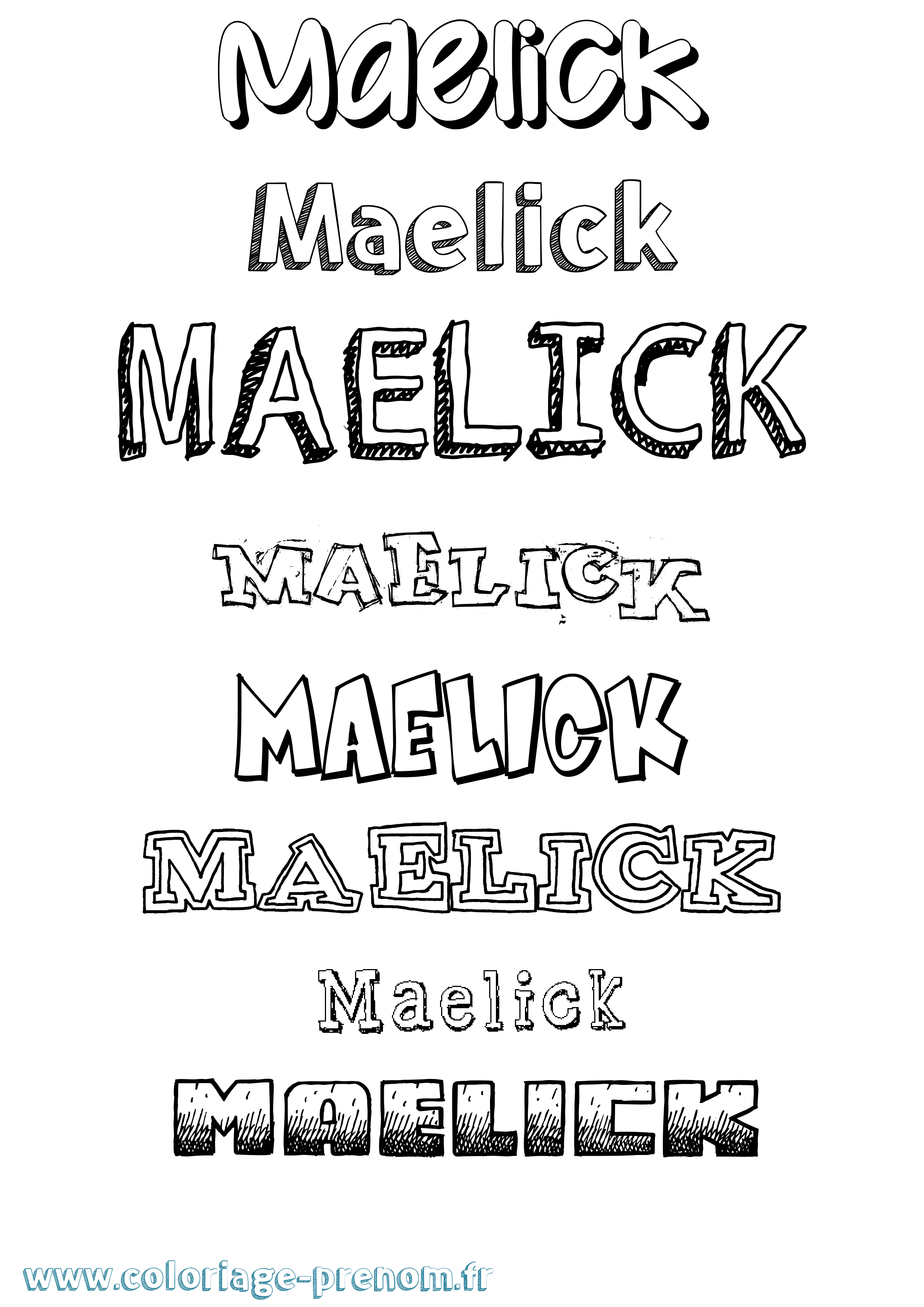 Coloriage prénom Maelick Dessiné