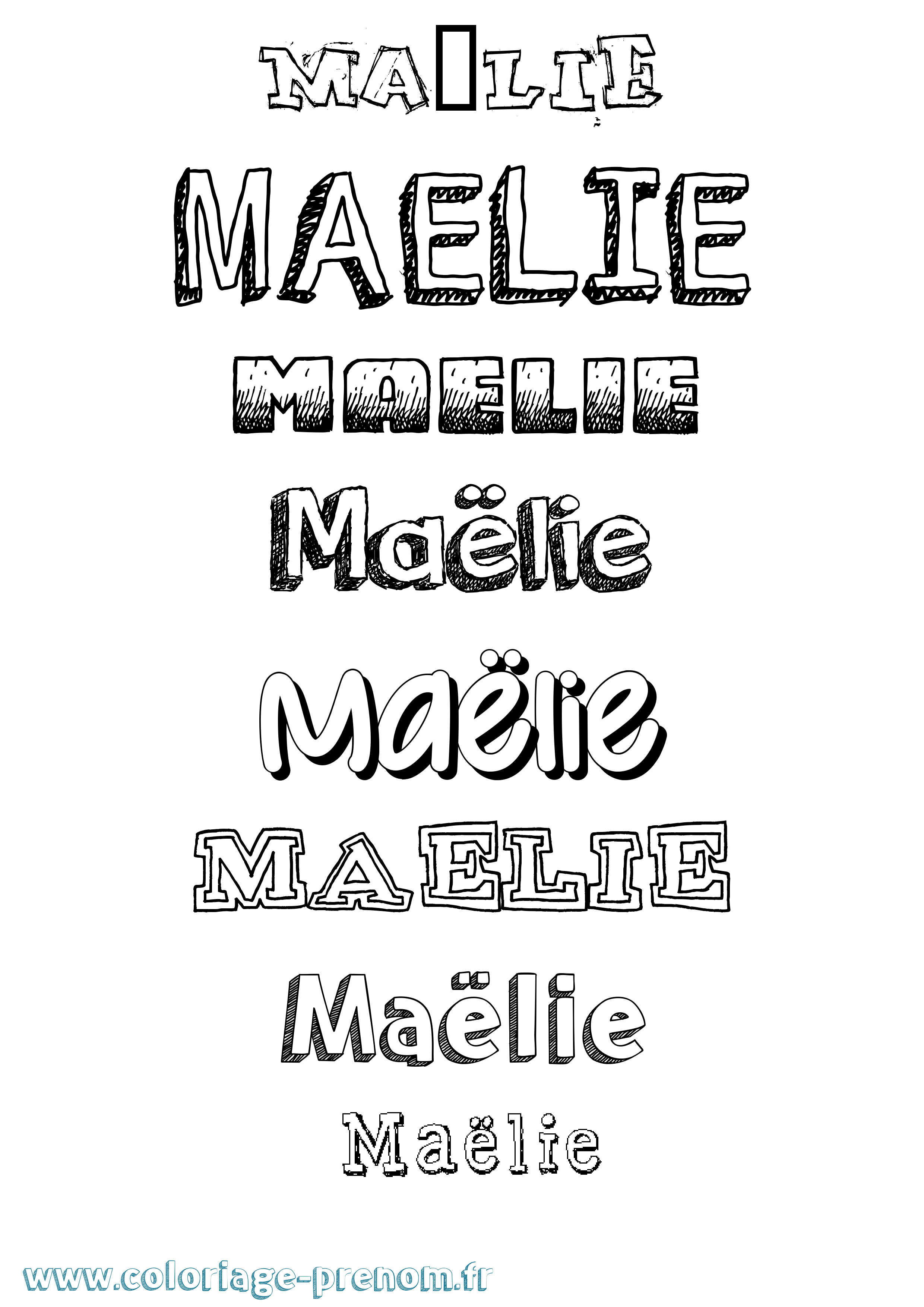 Coloriage prénom Maëlie Dessiné
