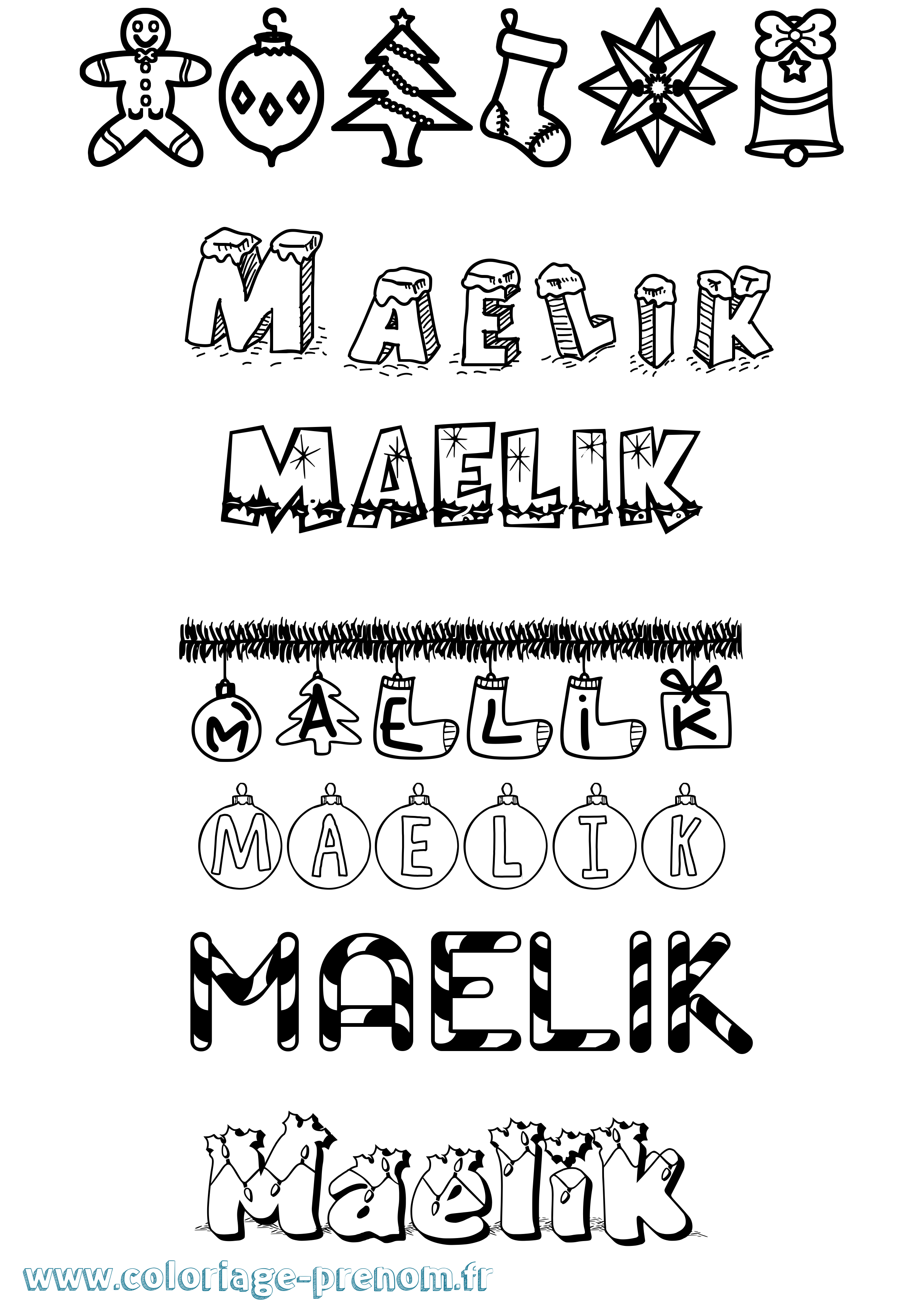 Coloriage Maelik Noël Coloriage prénom Maelik Noël