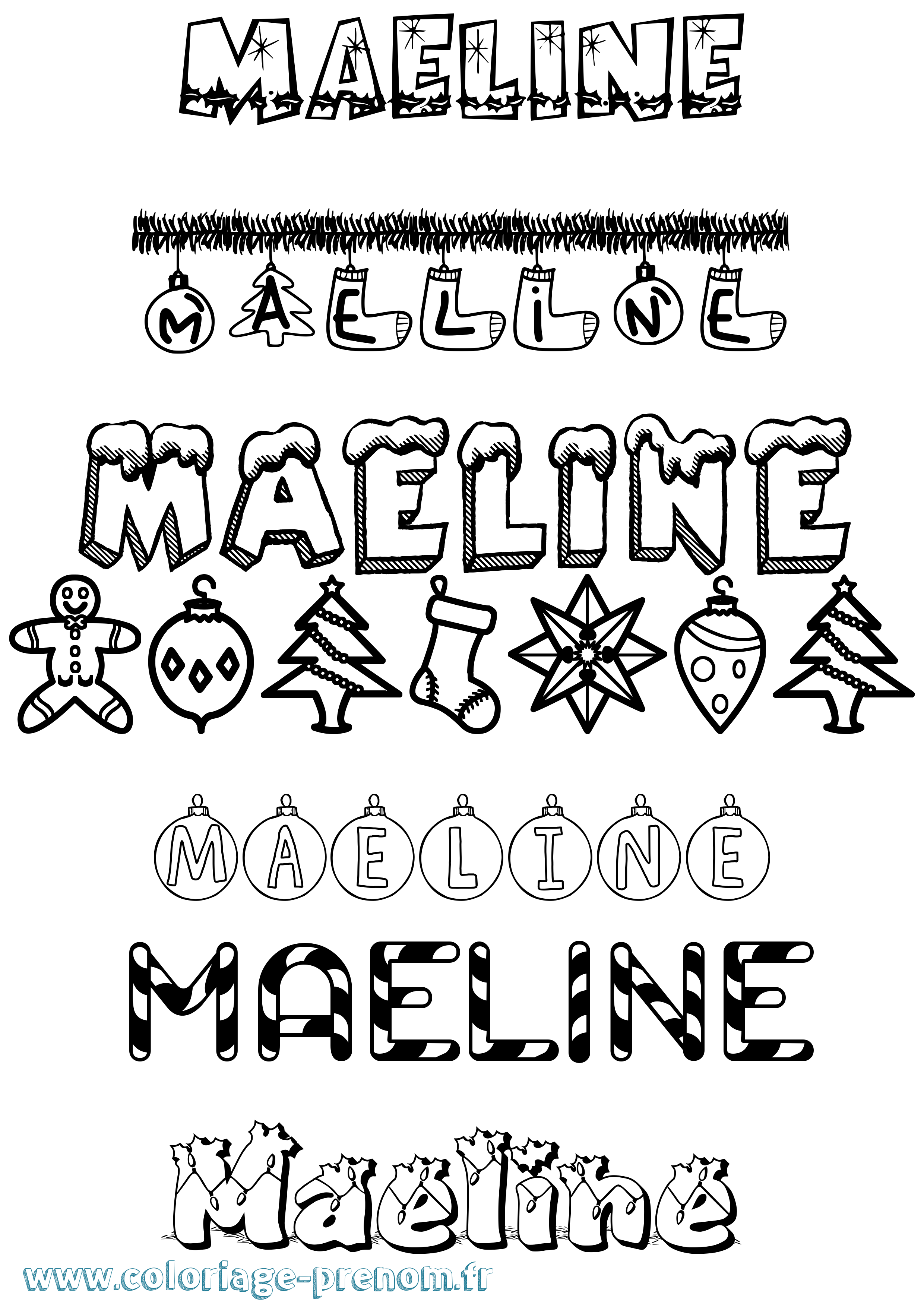 Coloriage Maëline Noël Coloriage prénom Maëline Noël