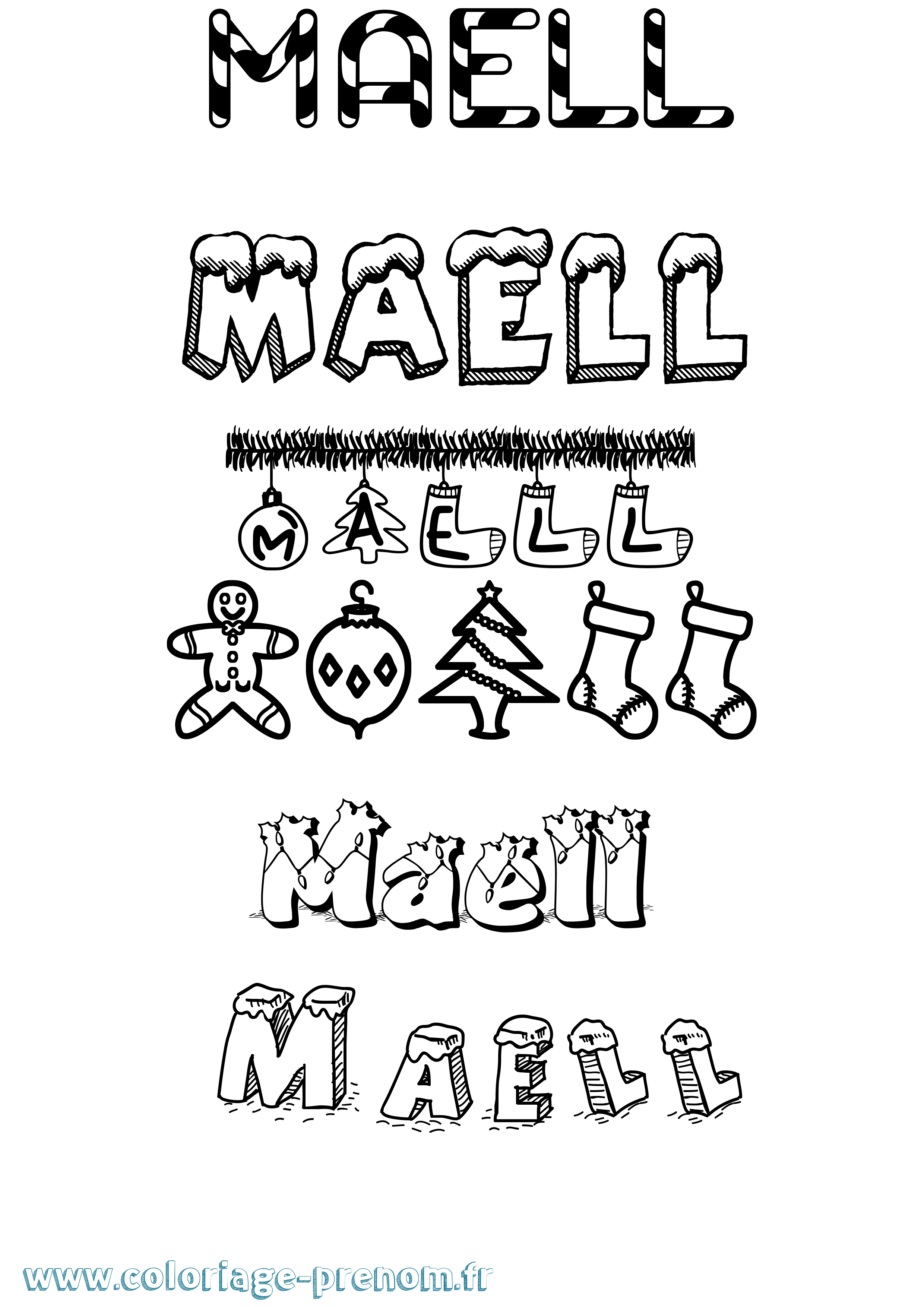 Coloriage prénom Maell Noël