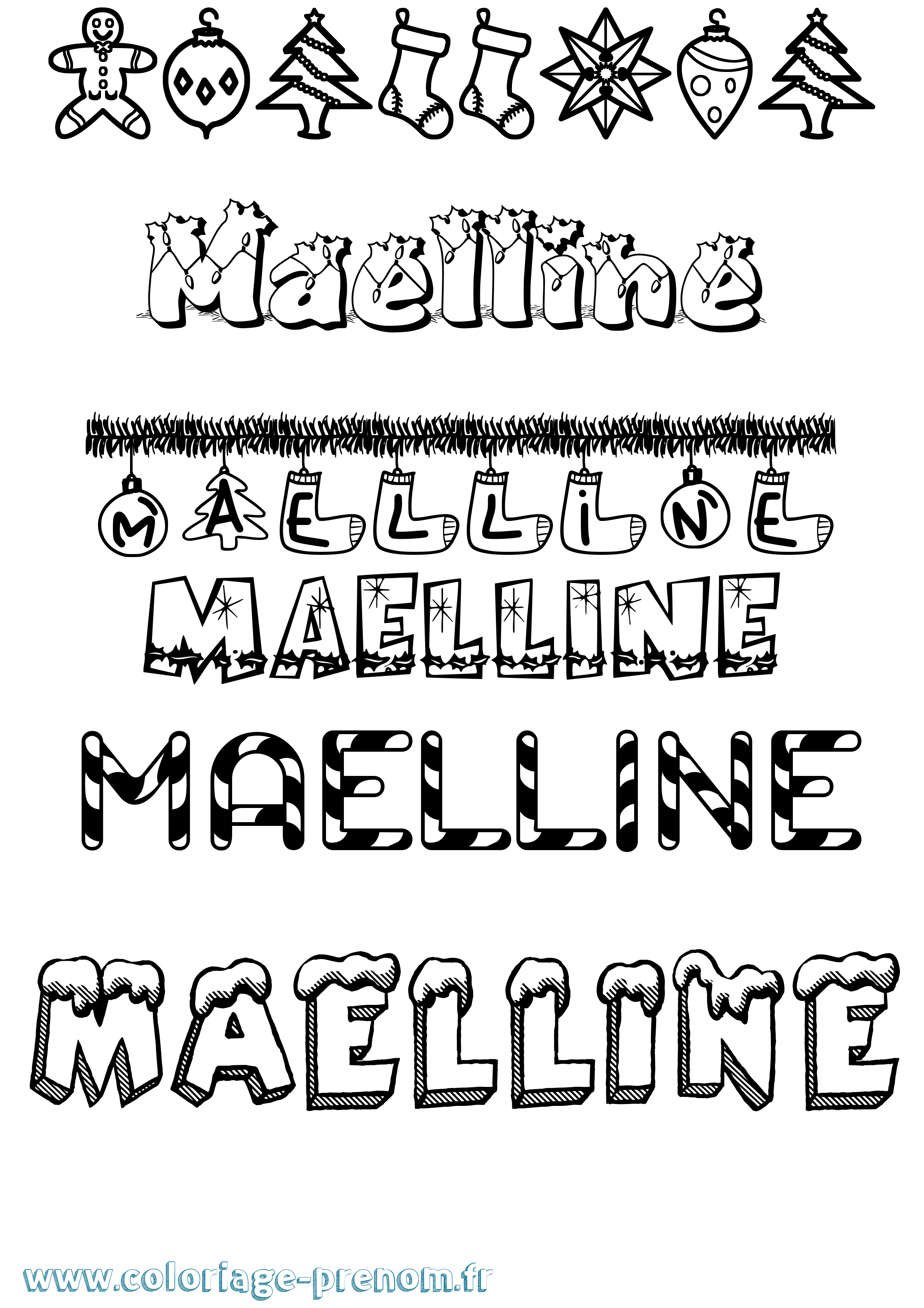 Coloriage Maelline Noël Coloriage prénom Maelline Noël