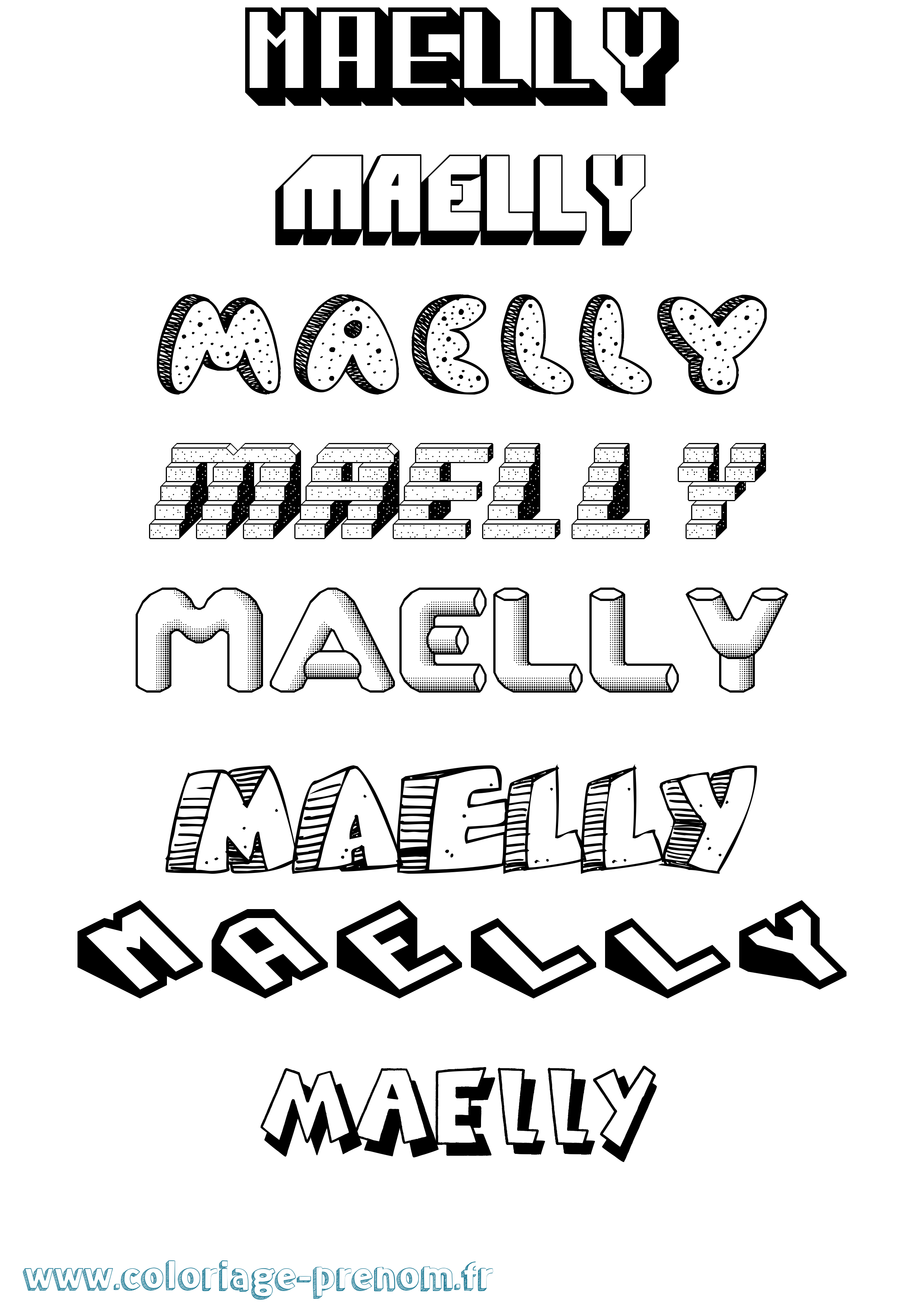 Coloriage prénom Maelly Effet 3D