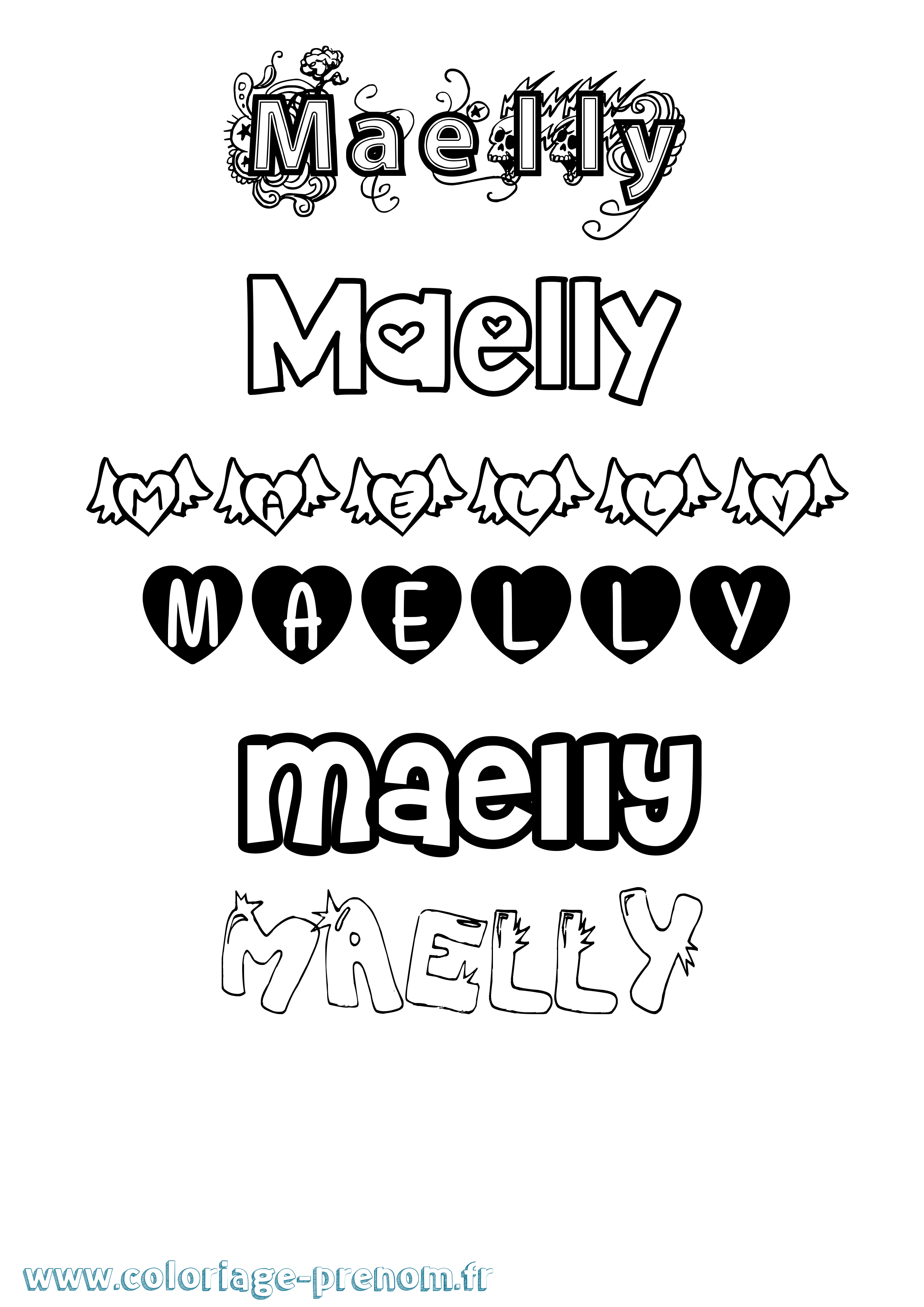 Coloriage prénom Maelly Girly