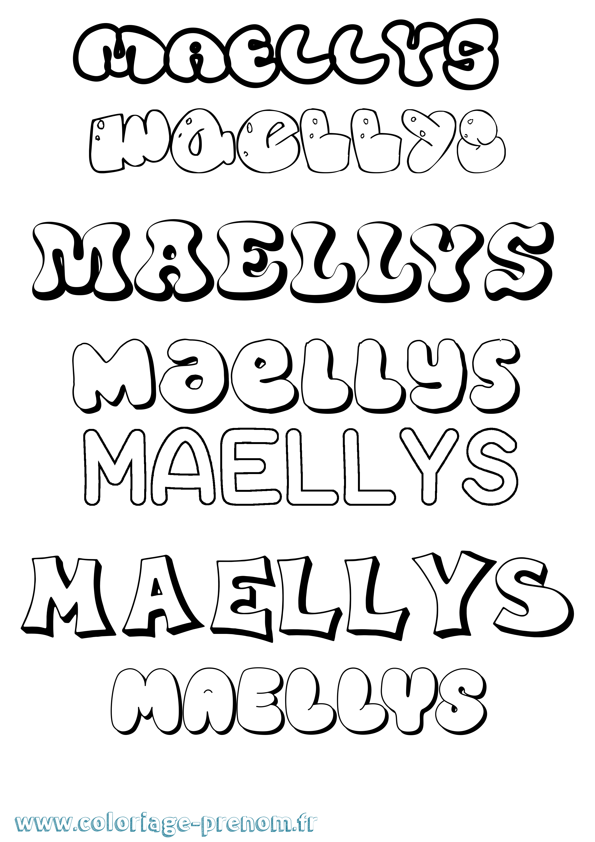 Coloriage prénom Maellys Bubble