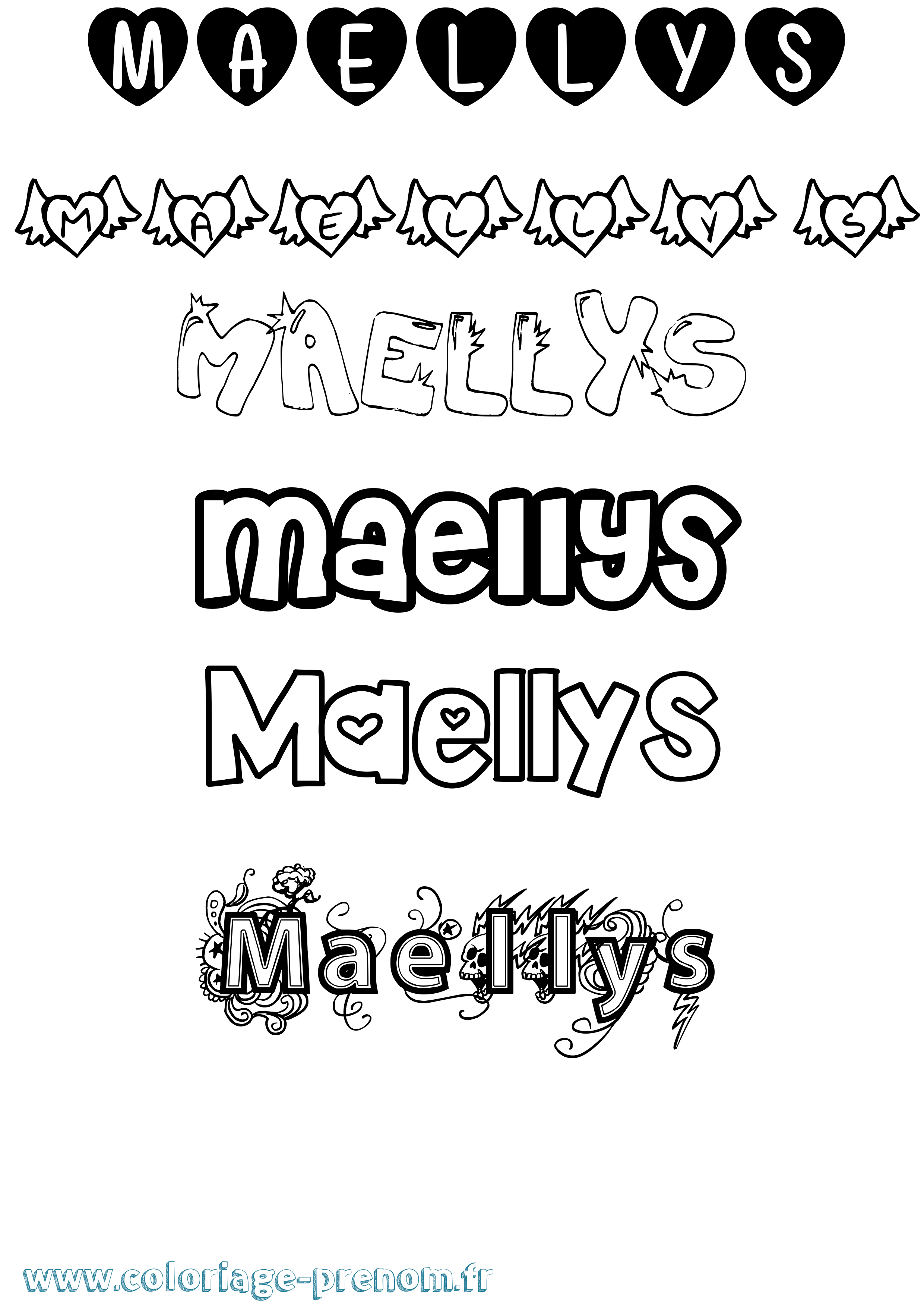 Coloriage prénom Maellys Girly