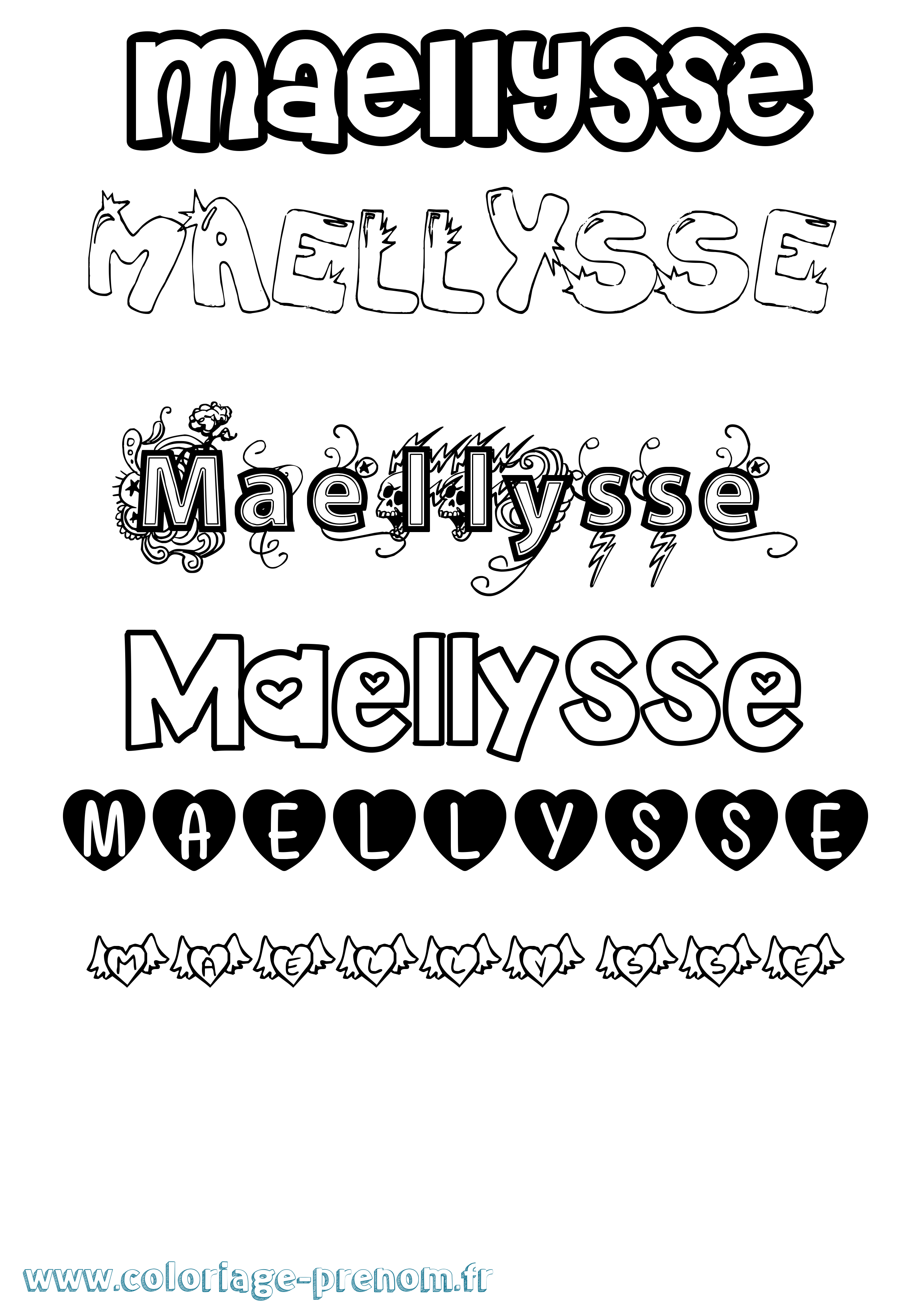 Coloriage prénom Maellysse Girly
