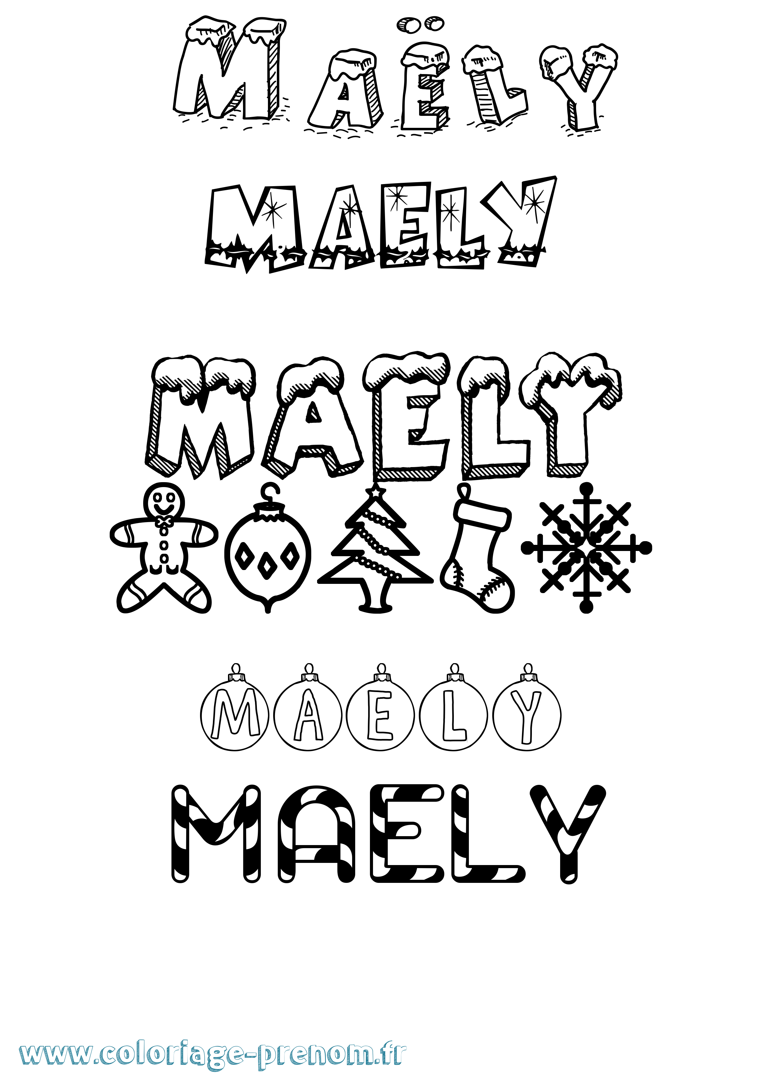 Coloriage Maëly Noël Coloriage prénom Maëly Noël