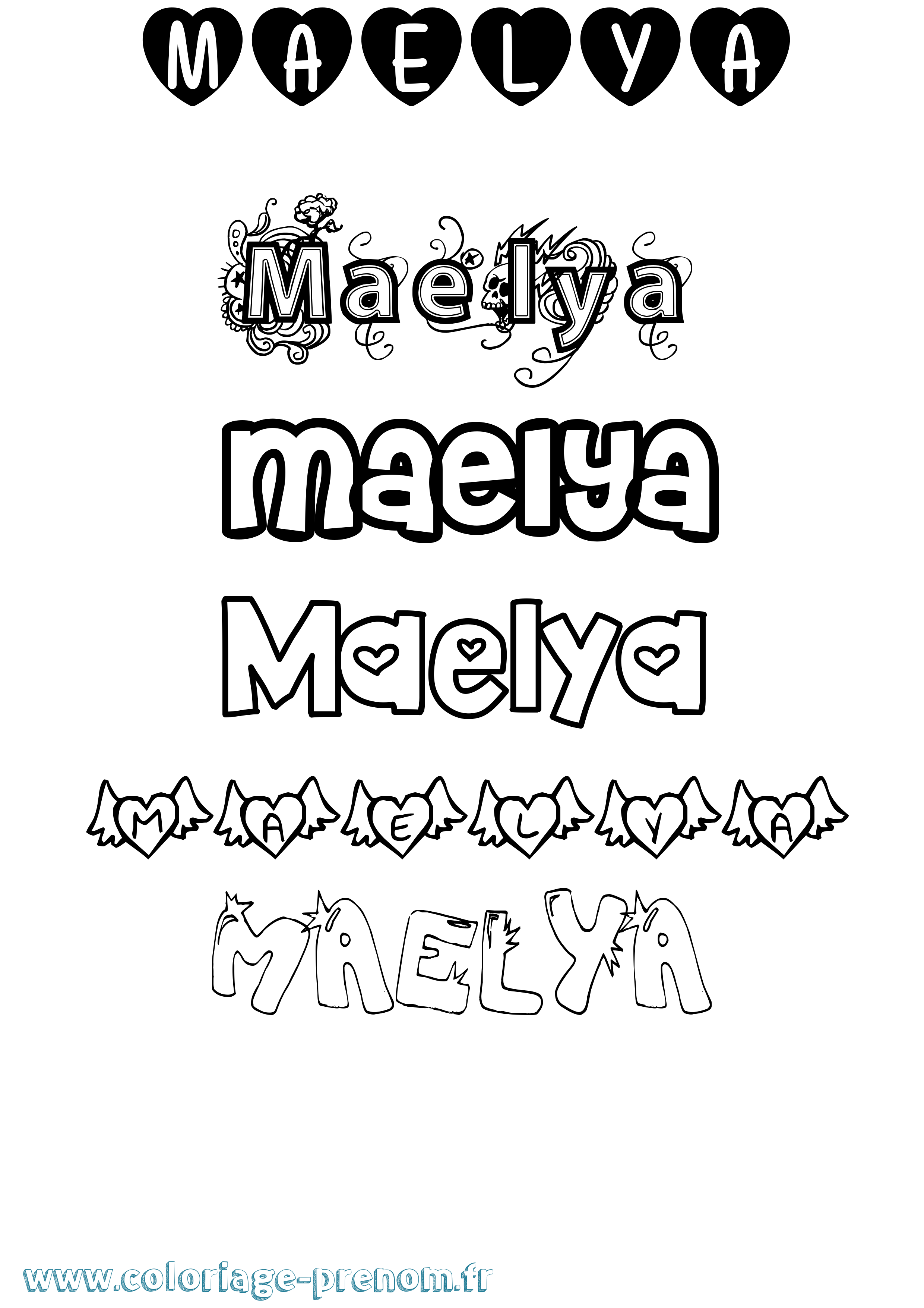 Coloriage prénom Maelya Girly