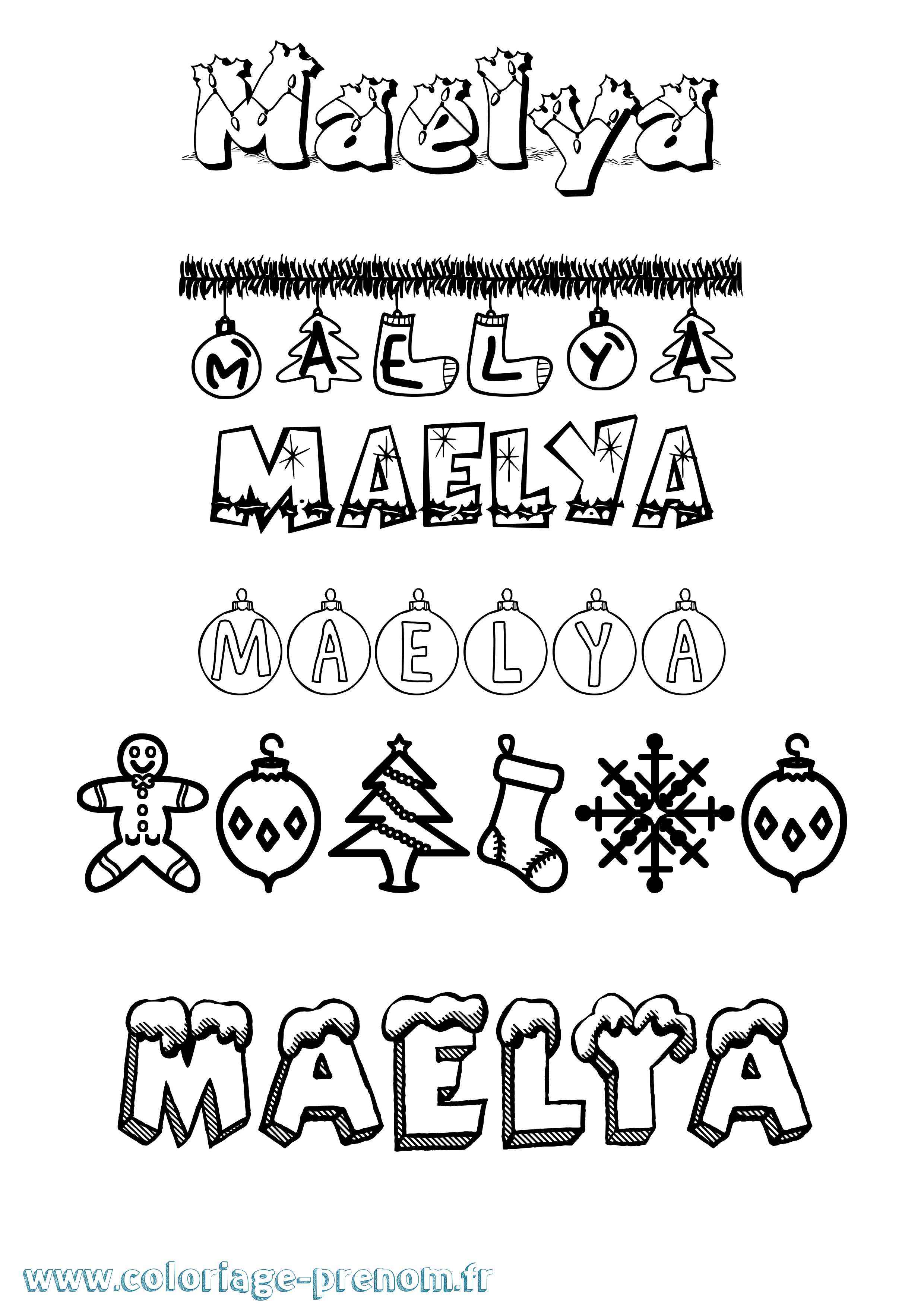 Coloriage prénom Maelya Noël