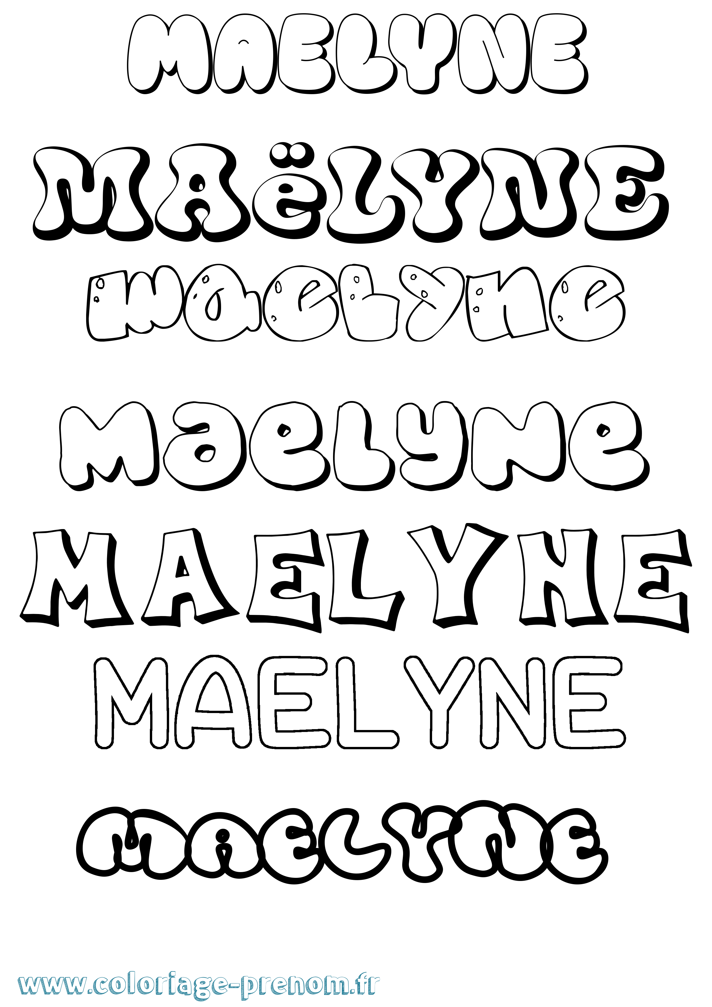 Coloriage prénom Maëlyne Bubble