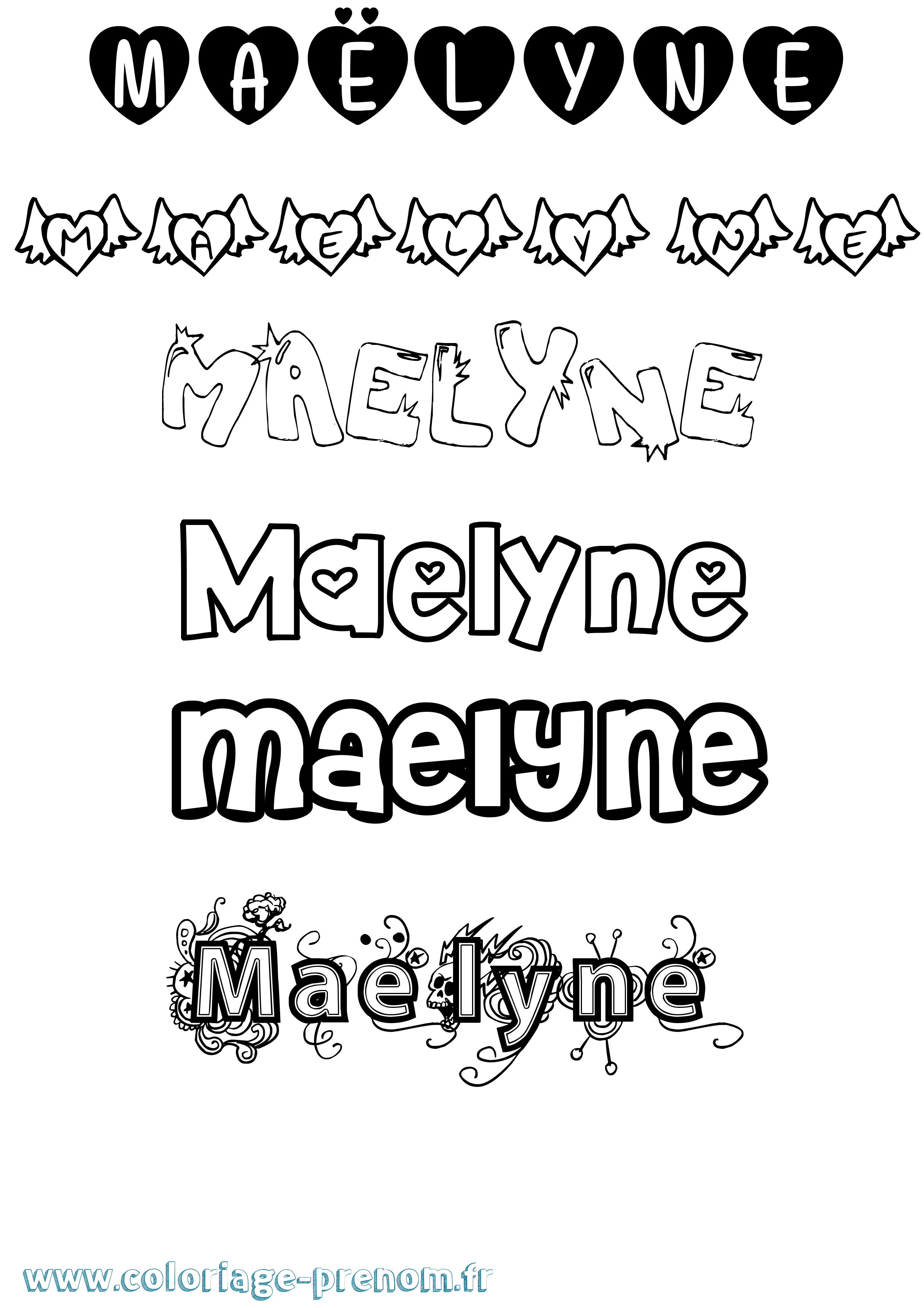 Coloriage prénom Maëlyne Girly